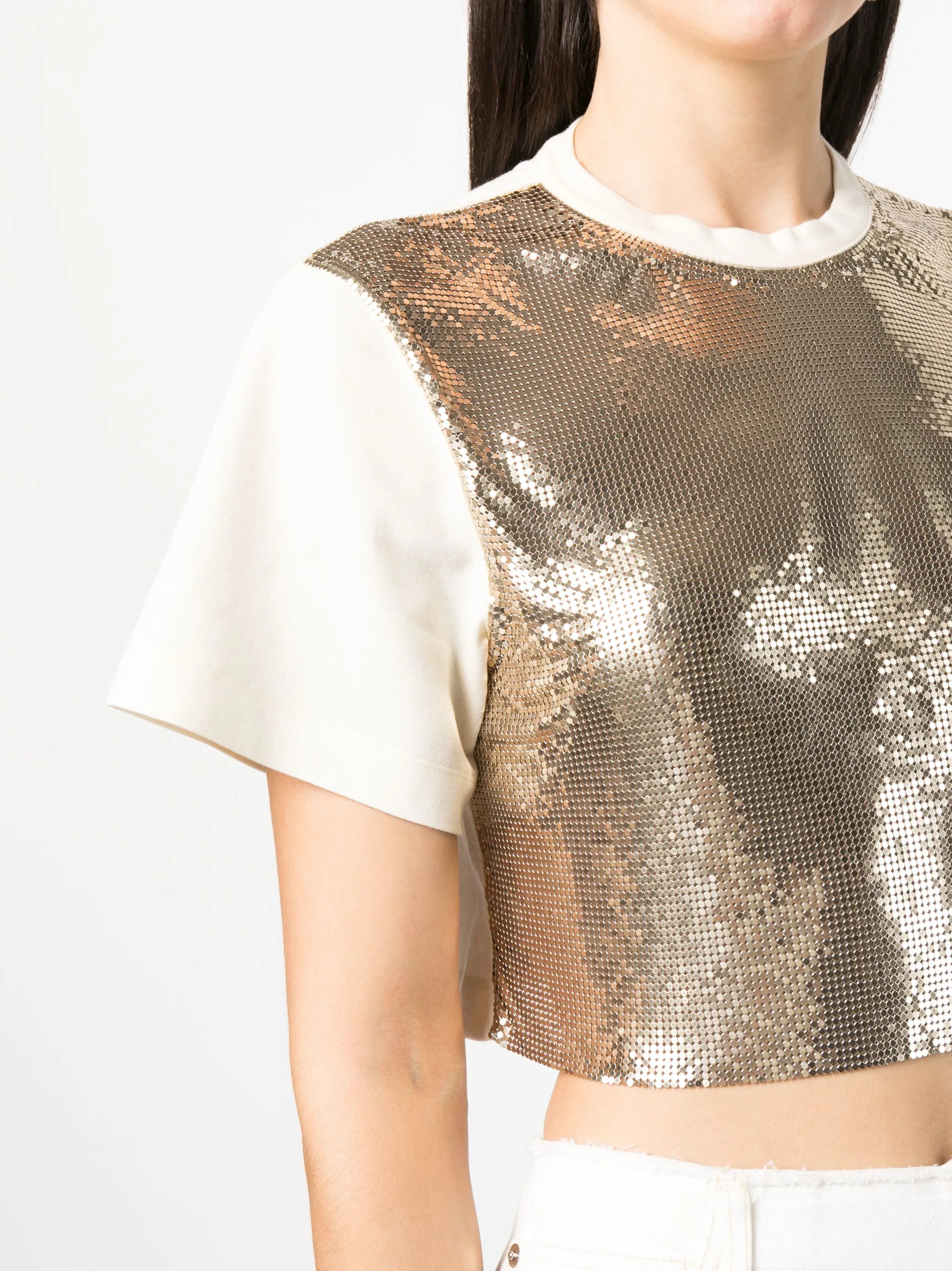 chainmail-panel cropped T-shirt