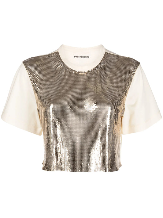 chainmail-panel cropped T-shirt