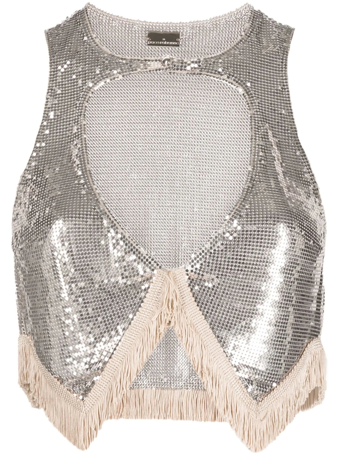 fringed metallic cut-out top