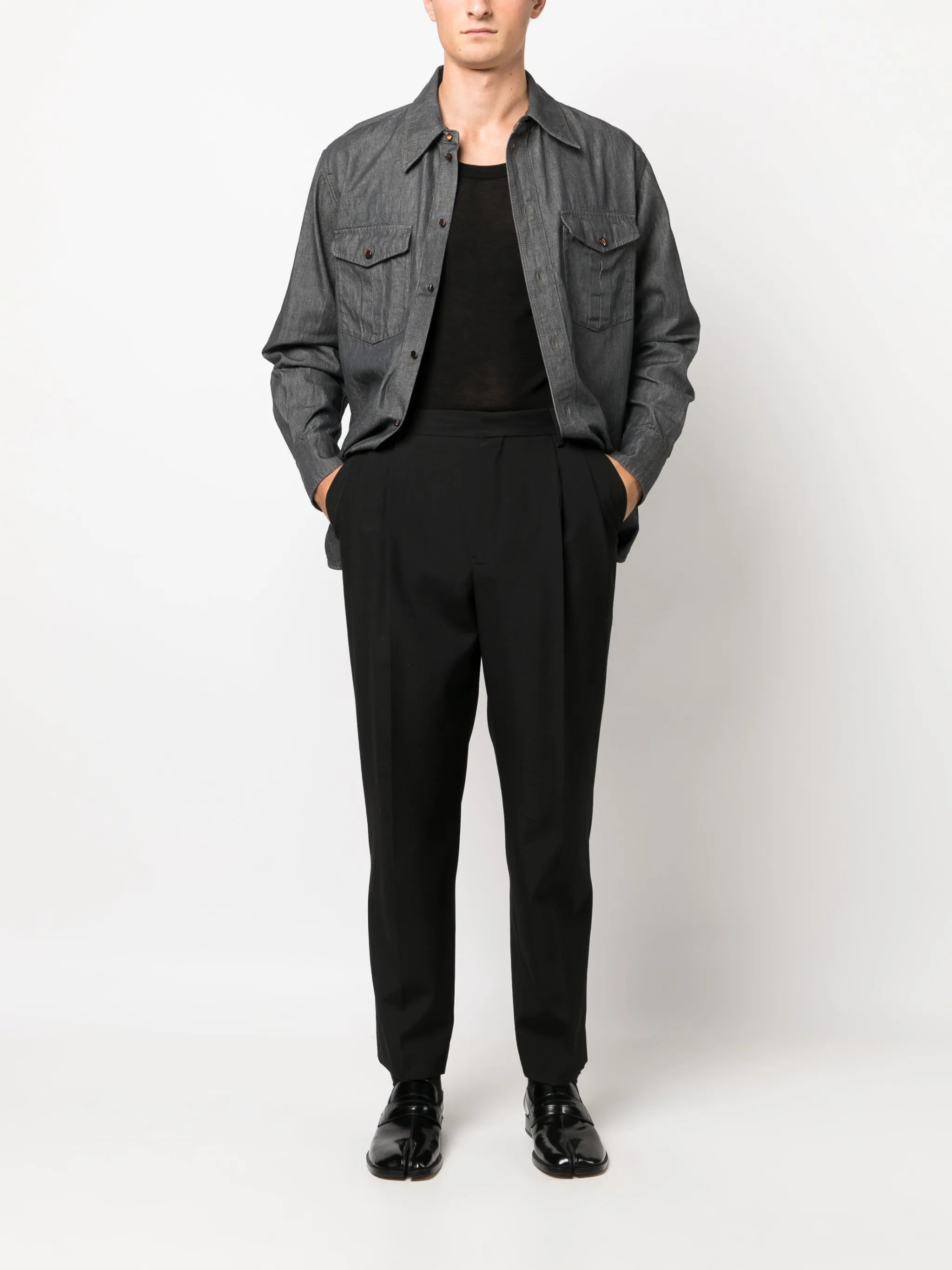 straight-point collar cotton shirt