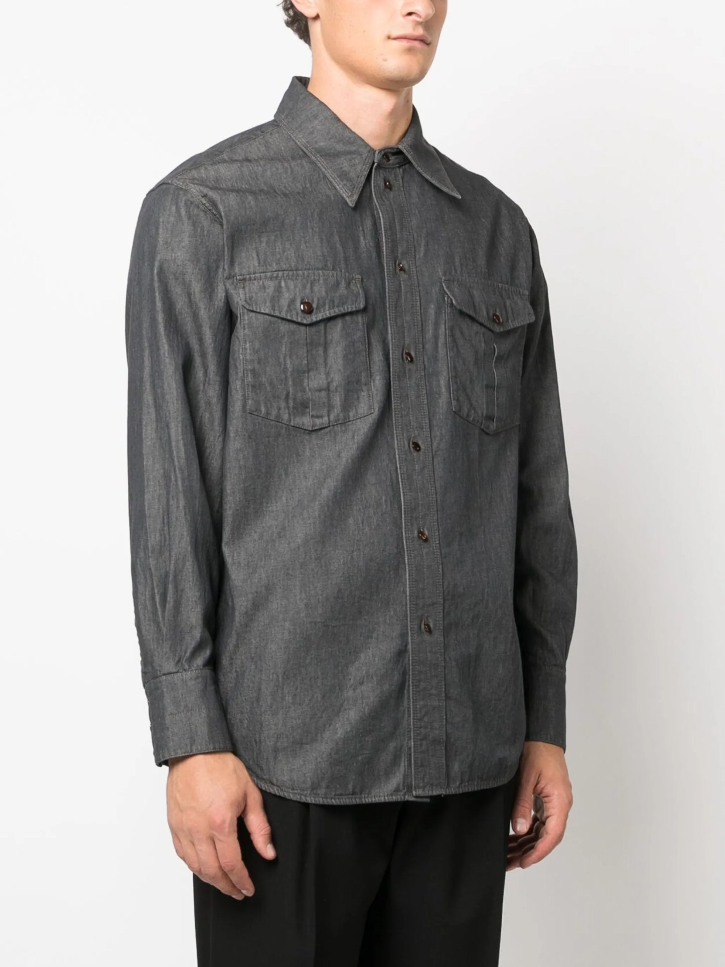 straight-point collar cotton shirt