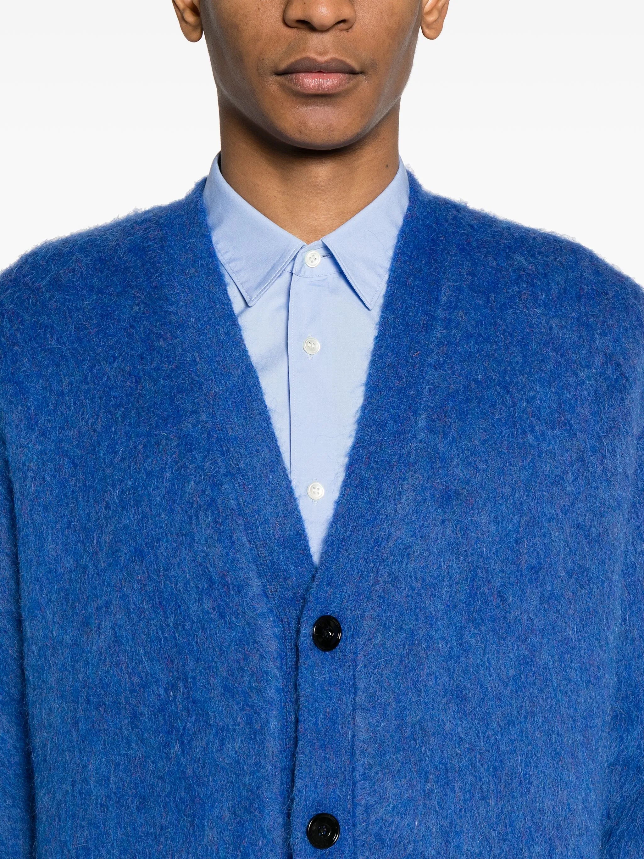 V-neck brushed-knit cardigan