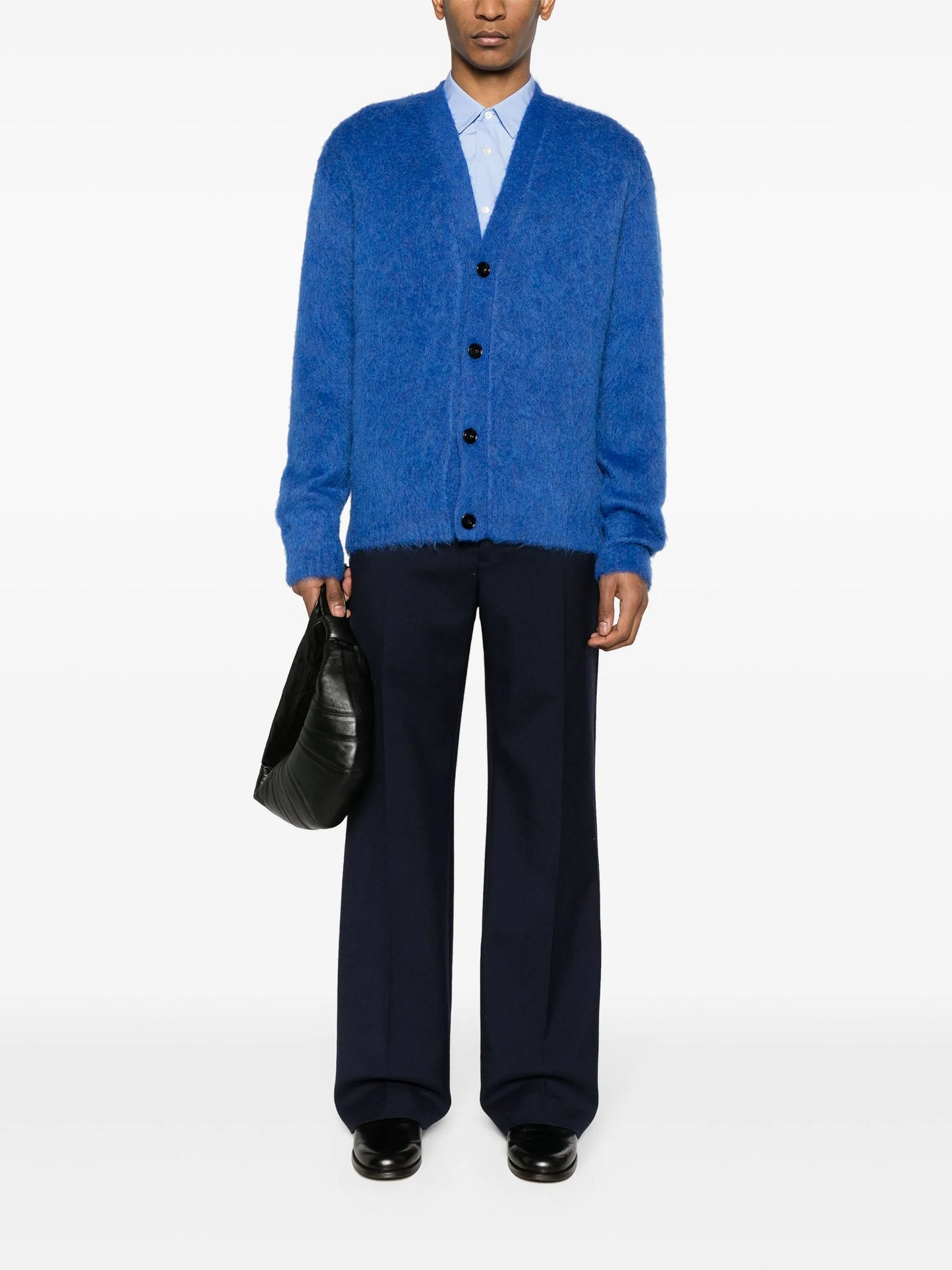 V-neck brushed-knit cardigan