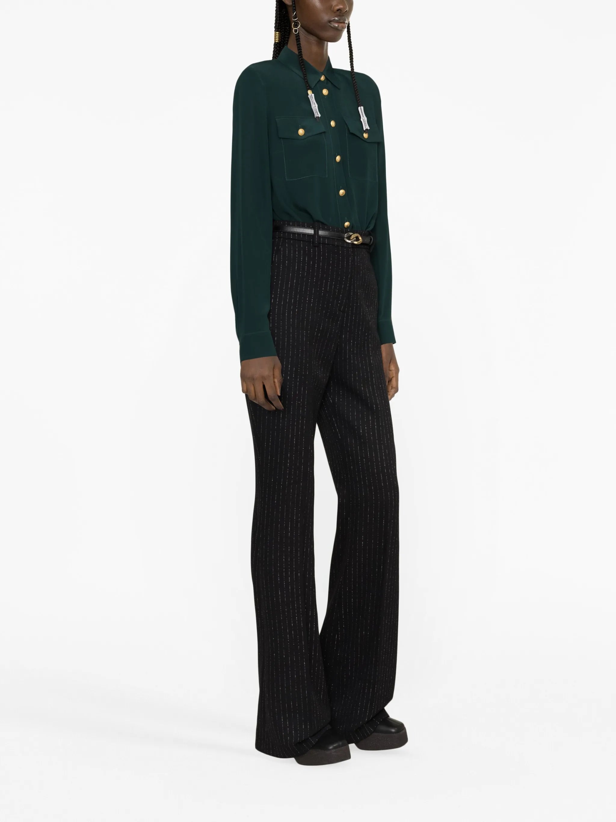 striped wool-blend flared trousers