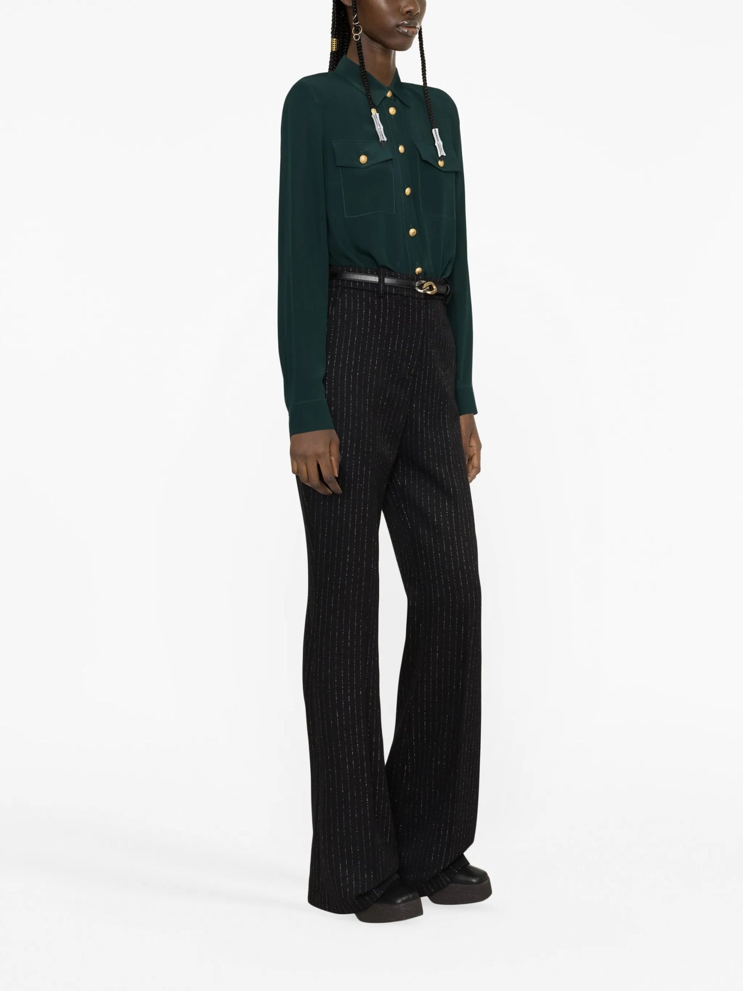 striped wool-blend flared trousers