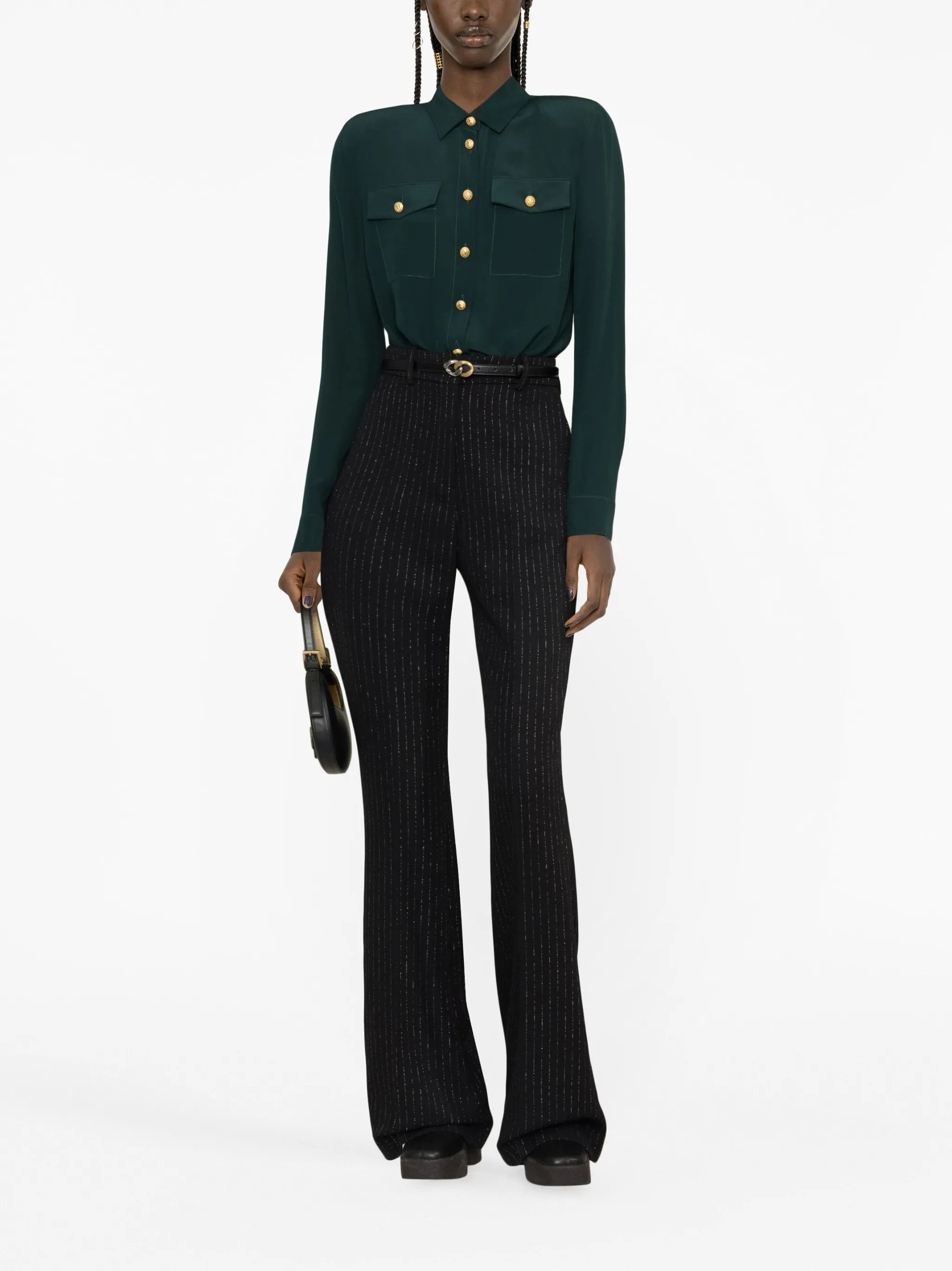 striped wool-blend flared trousers