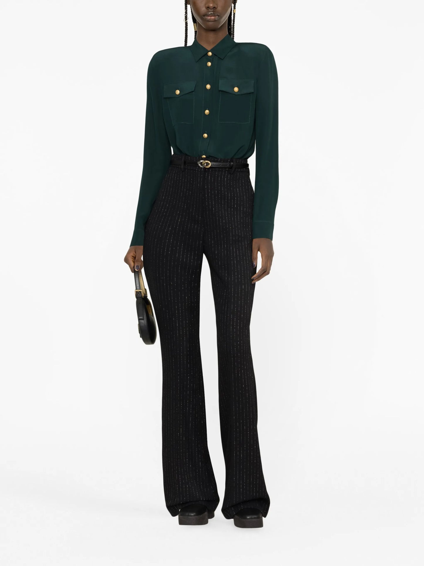 striped wool-blend flared trousers