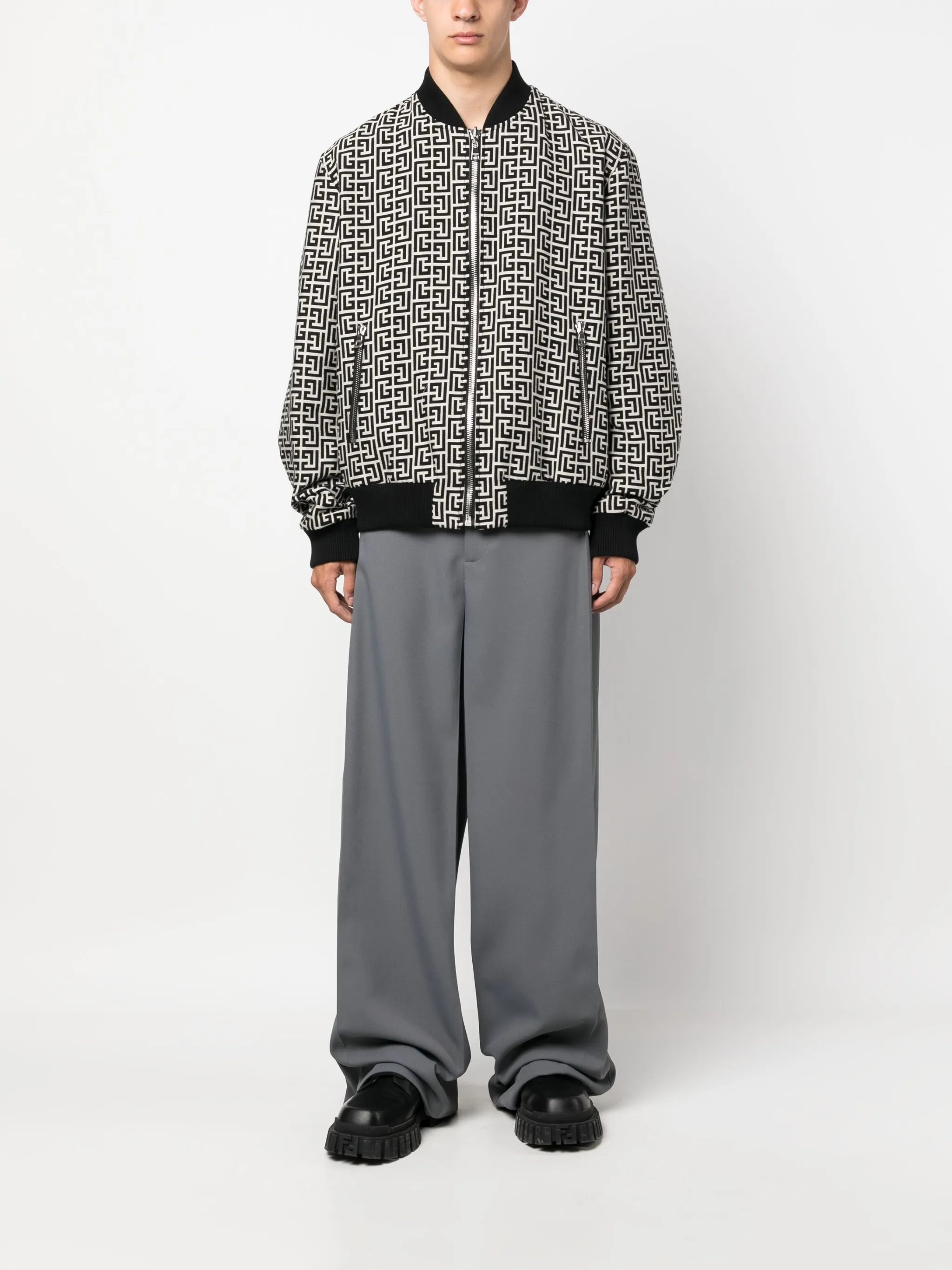monogram-pattern reversible bomber jacket