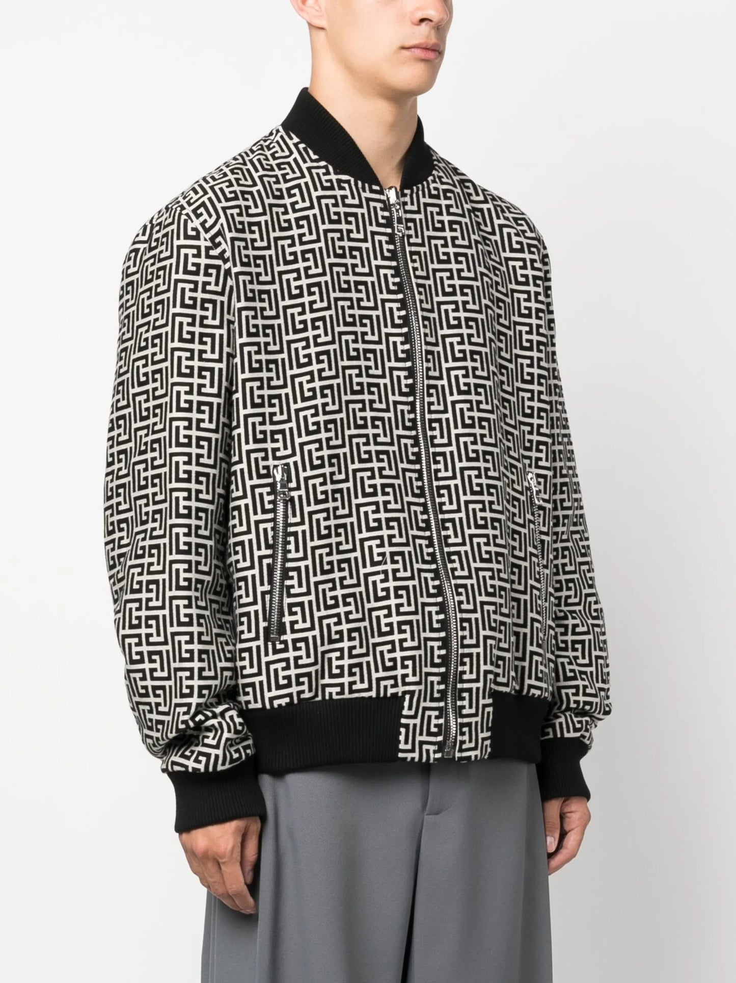 monogram-pattern reversible bomber jacket