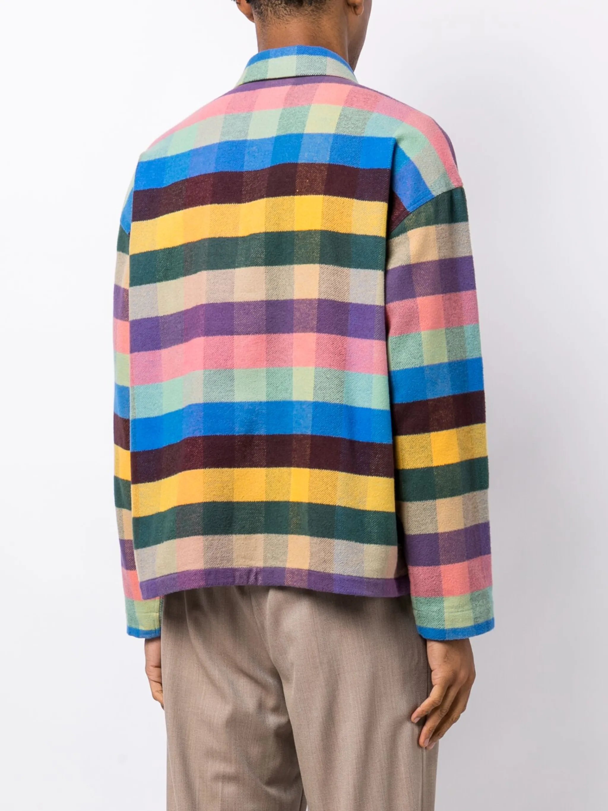 check-pattern button-up flannel shirt