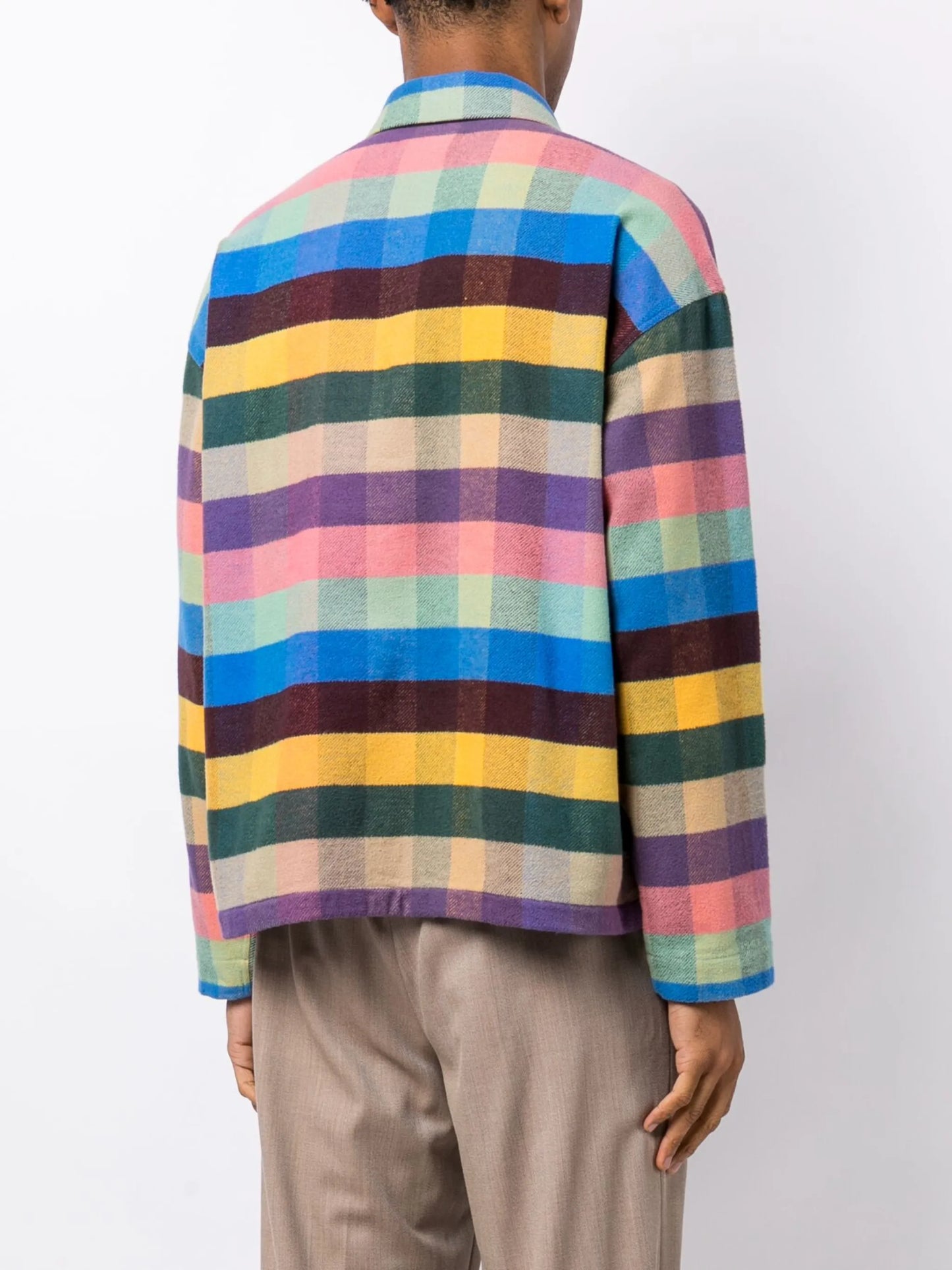 check-pattern button-up flannel shirt
