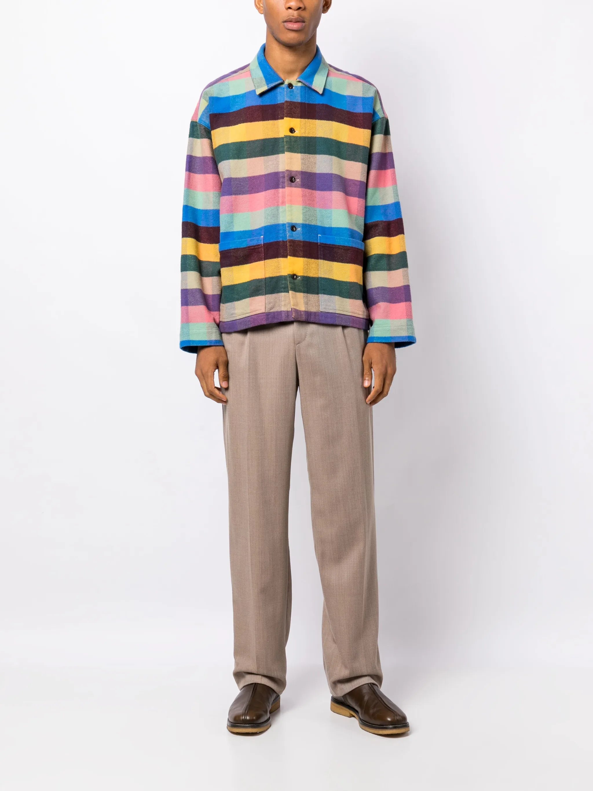 check-pattern button-up flannel shirt