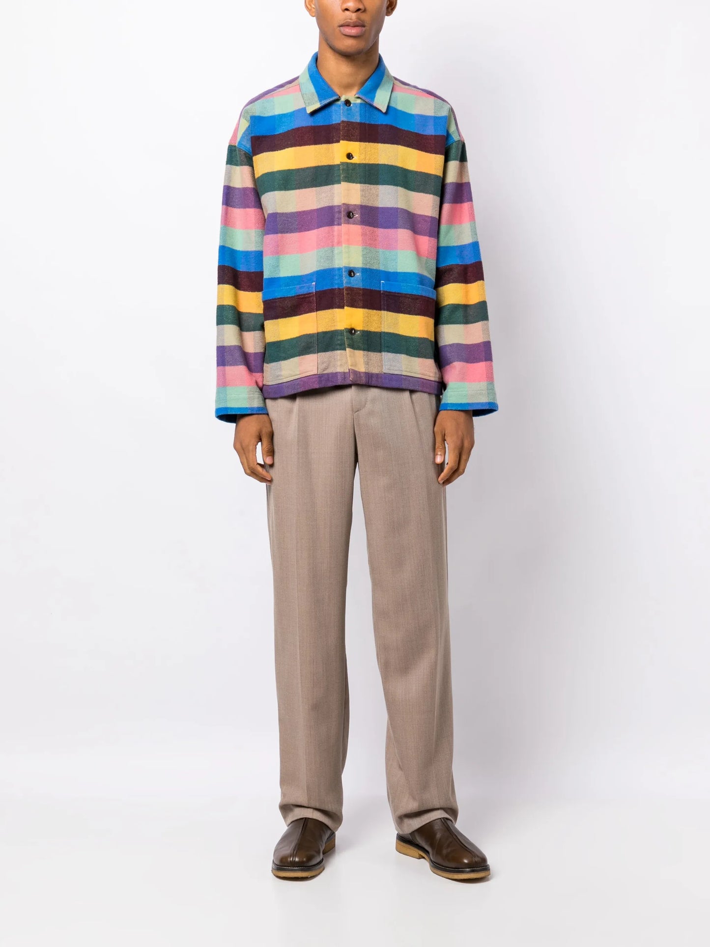 check-pattern button-up flannel shirt