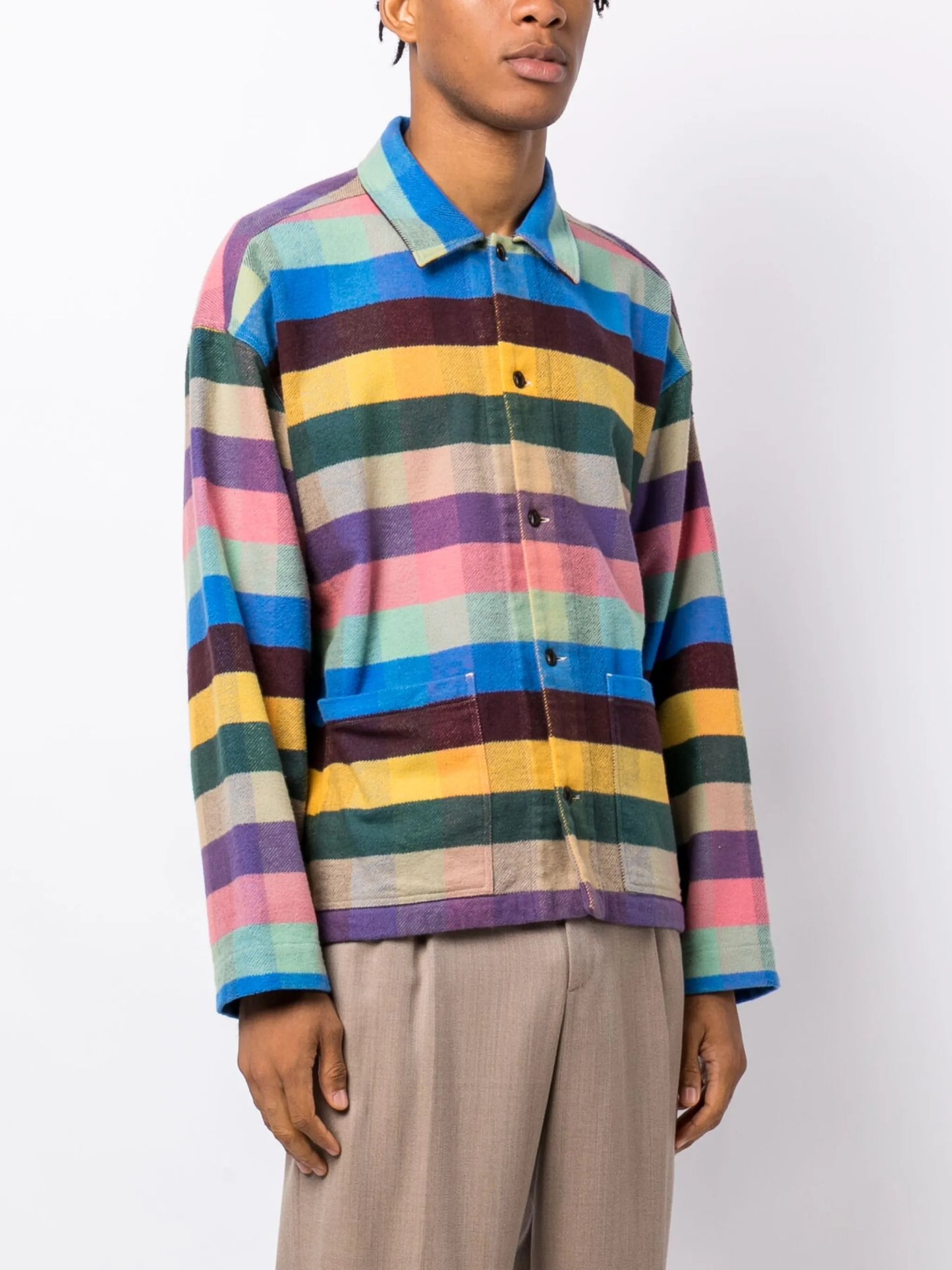 check-pattern button-up flannel shirt