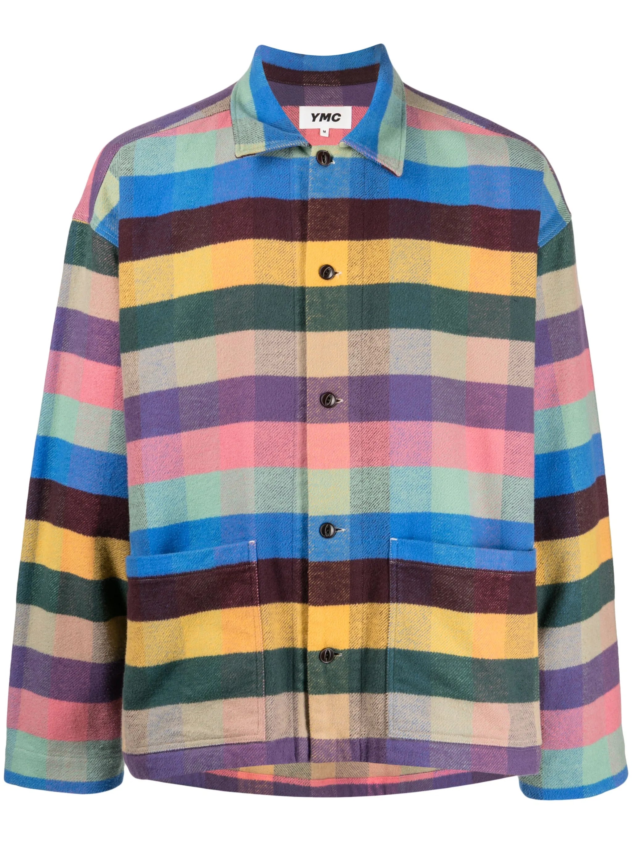 check-pattern button-up flannel shirt