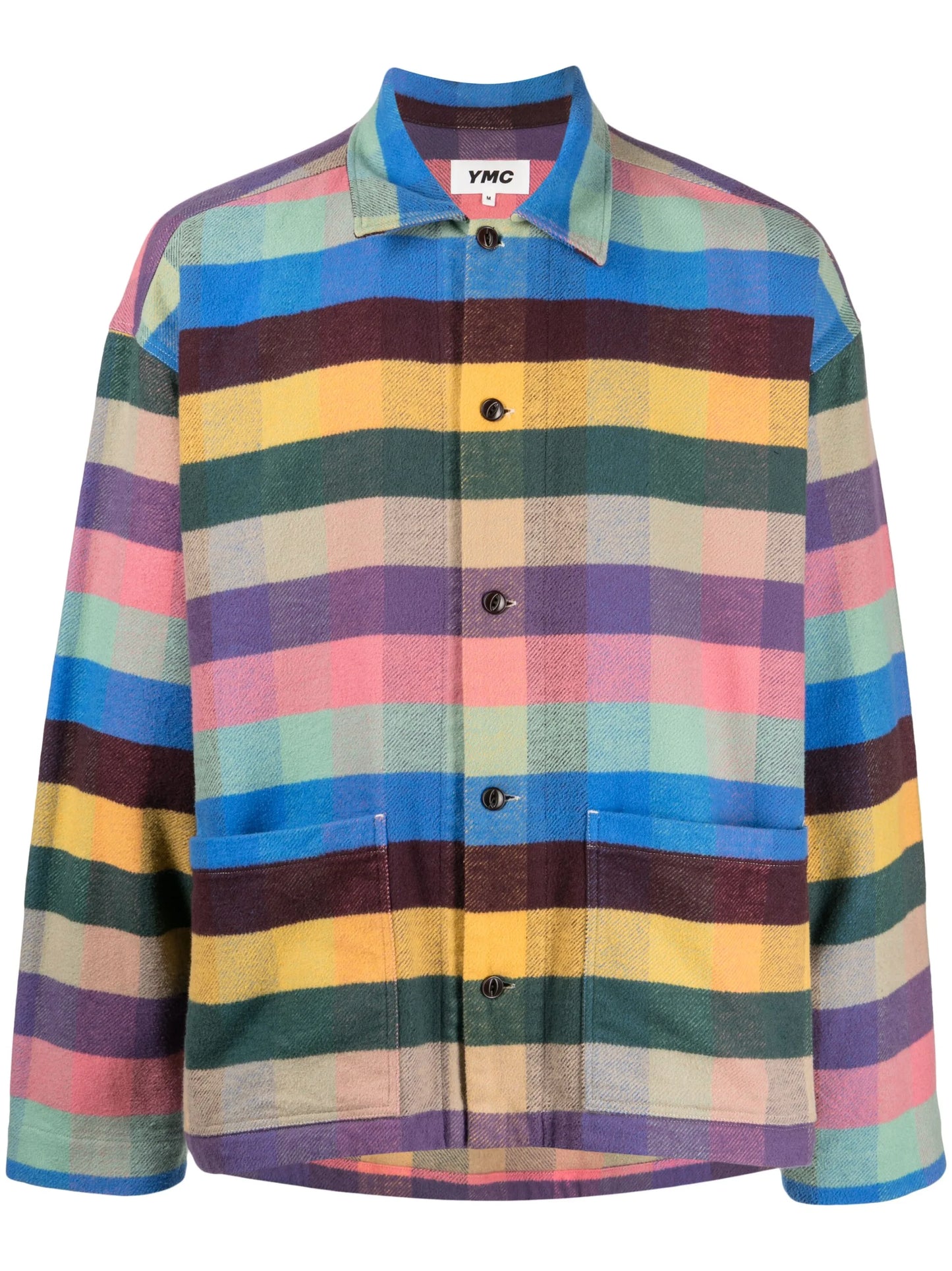 check-pattern button-up flannel shirt