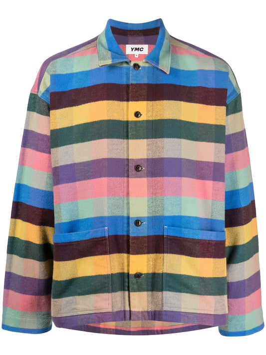 check-pattern button-up flannel shirt