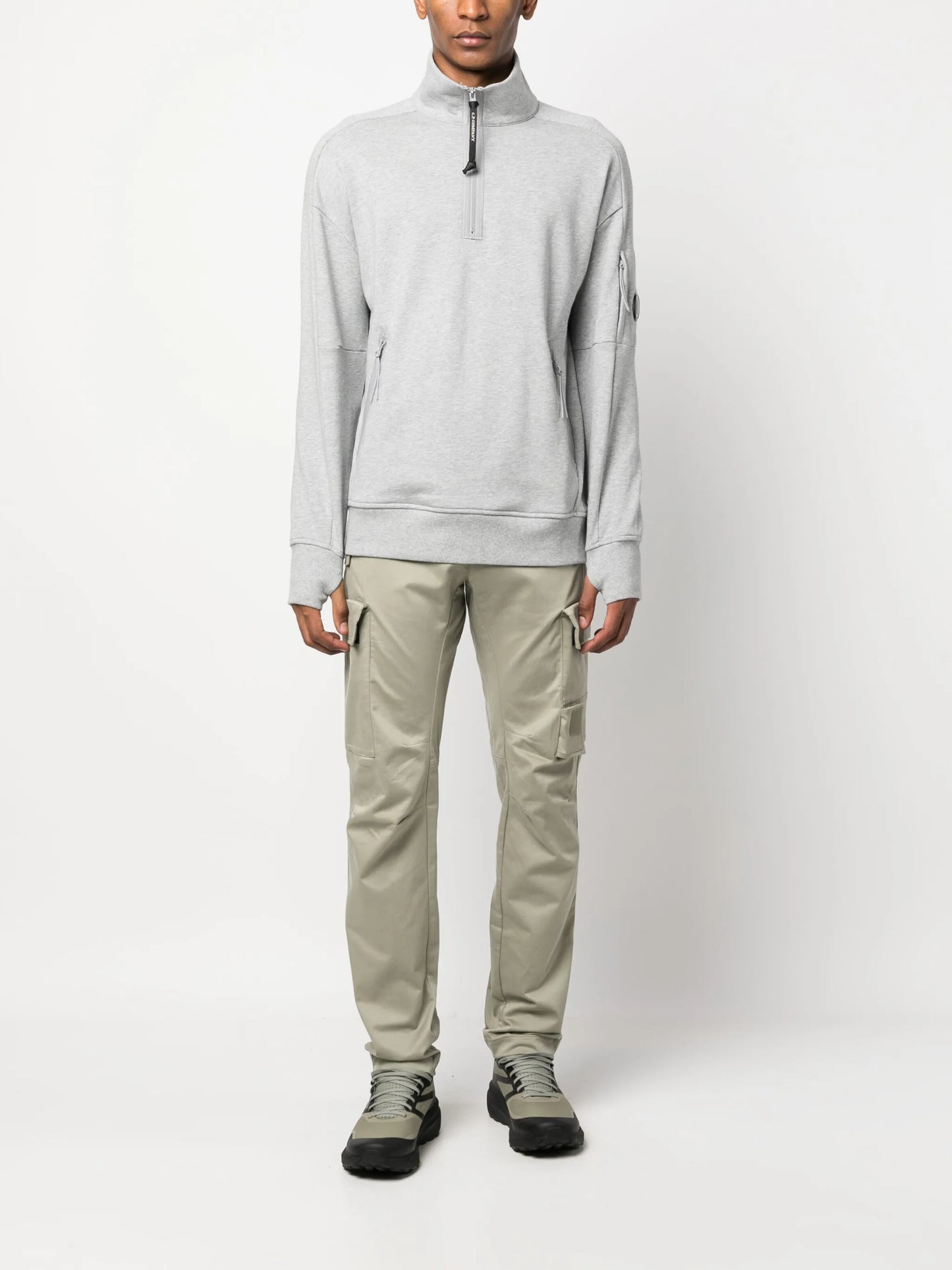 Lens-detail jersey-fleece jumper