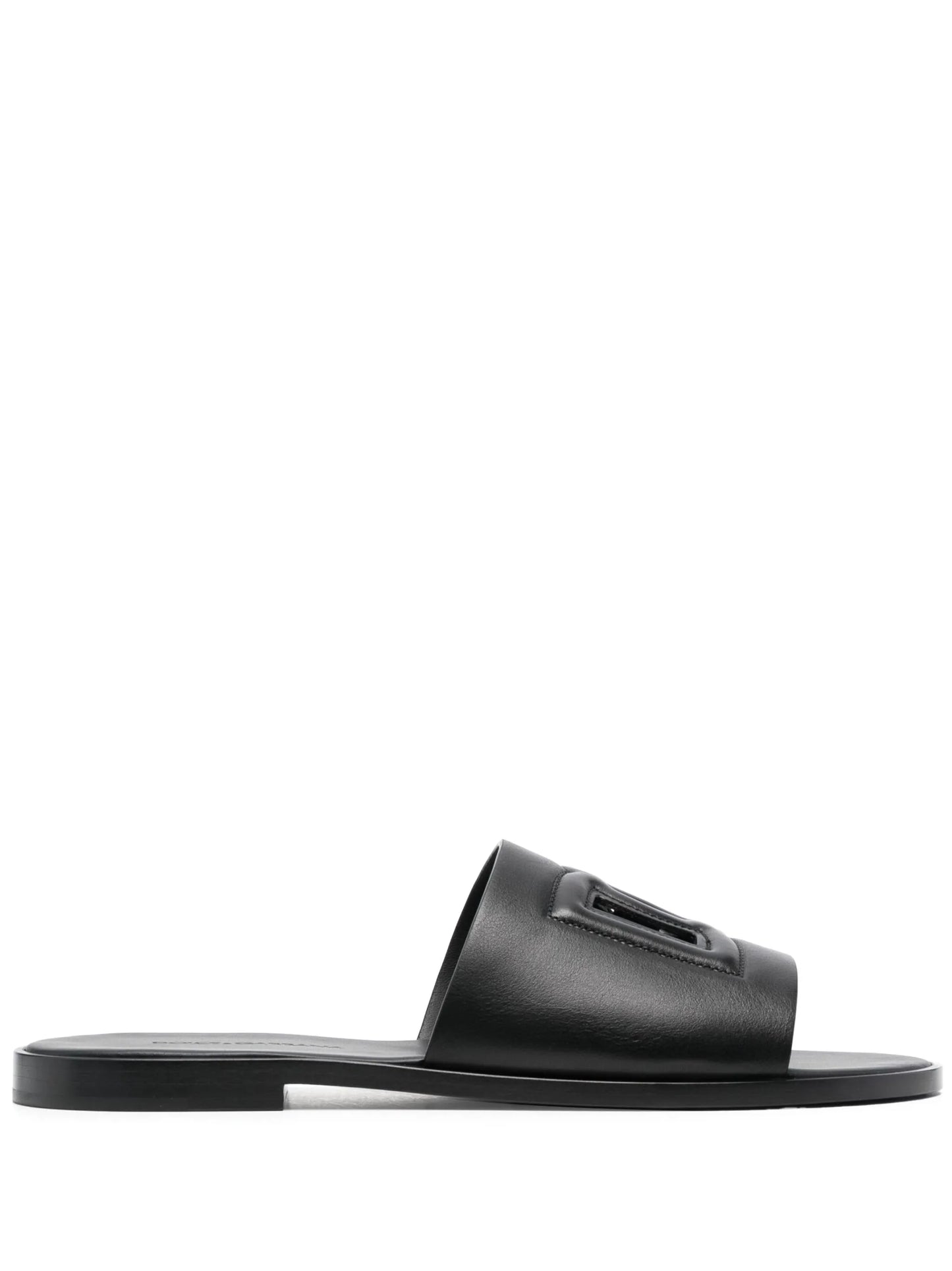 embossed-logo leather slides
