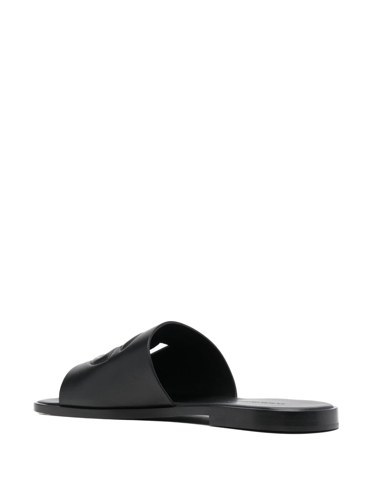 embossed-logo leather slides