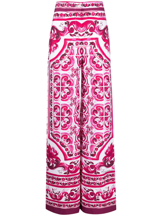 Majolica-print wide-leg trousers