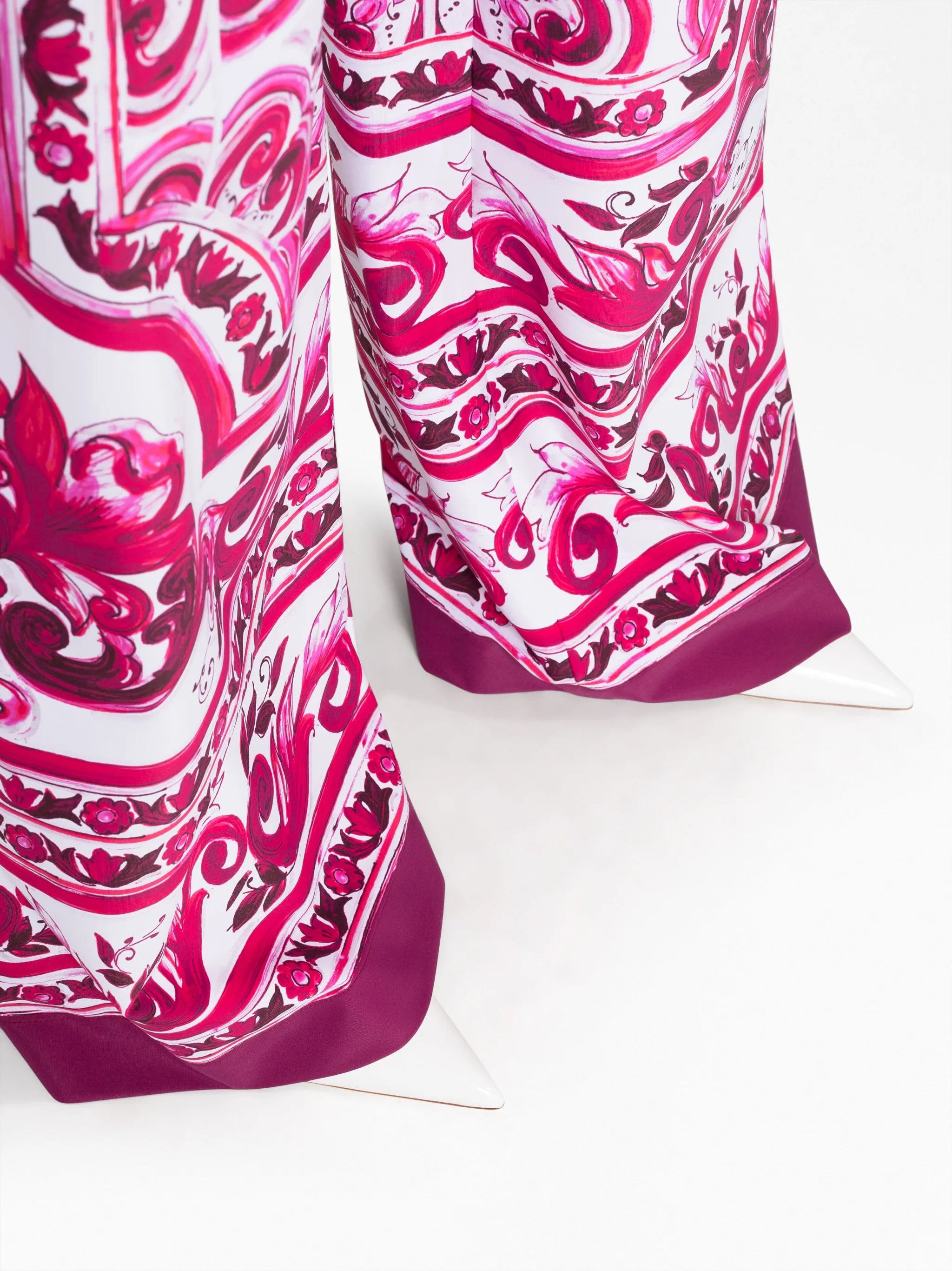 Majolica-print wide-leg trousers
