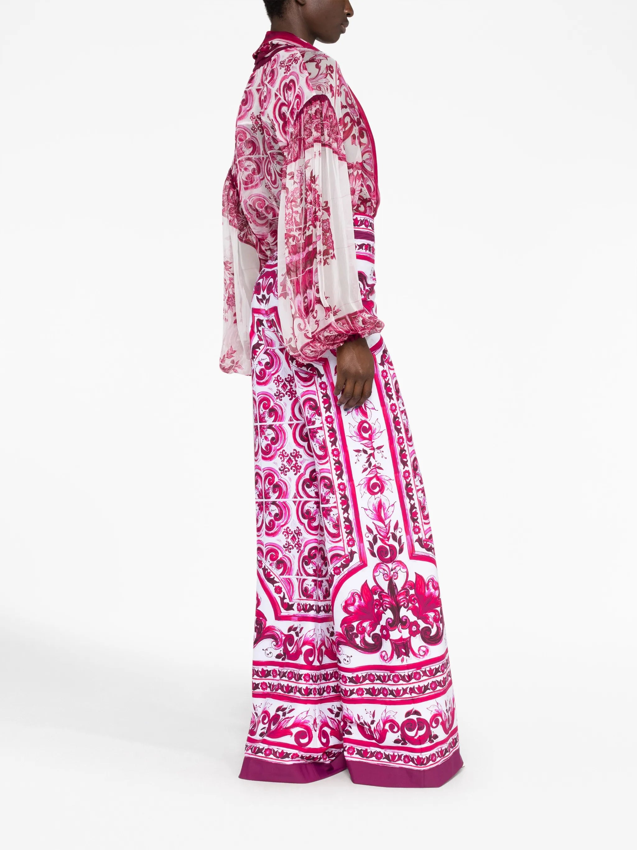 Majolica-print wide-leg trousers