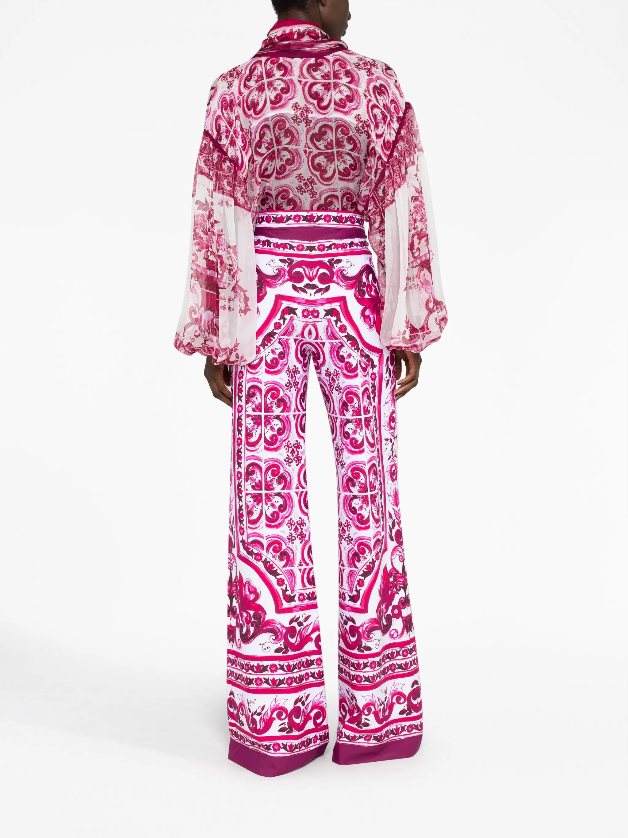 Majolica-print wide-leg trousers