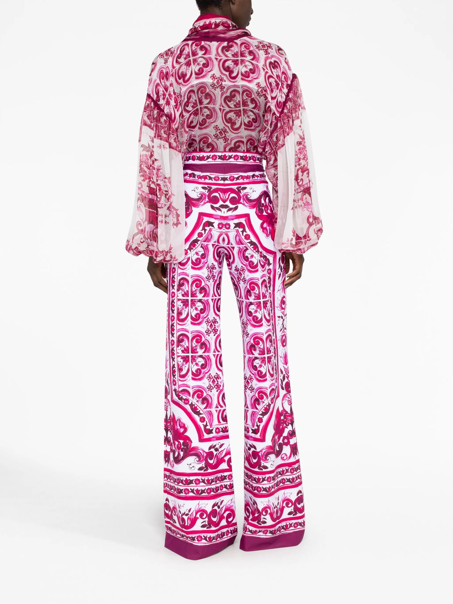Majolica-print wide-leg trousers
