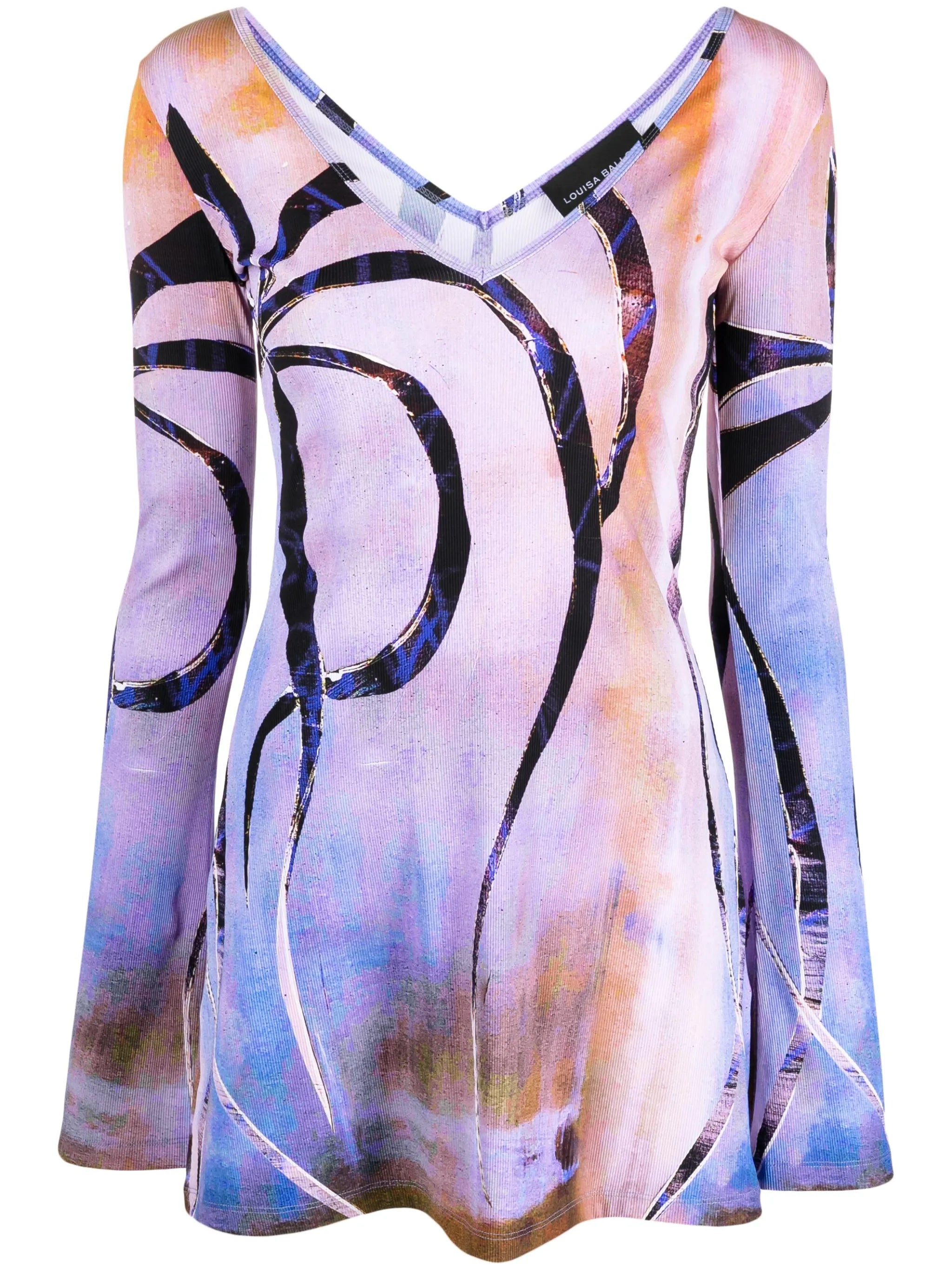 Enigma-print ribbed-knit minidress