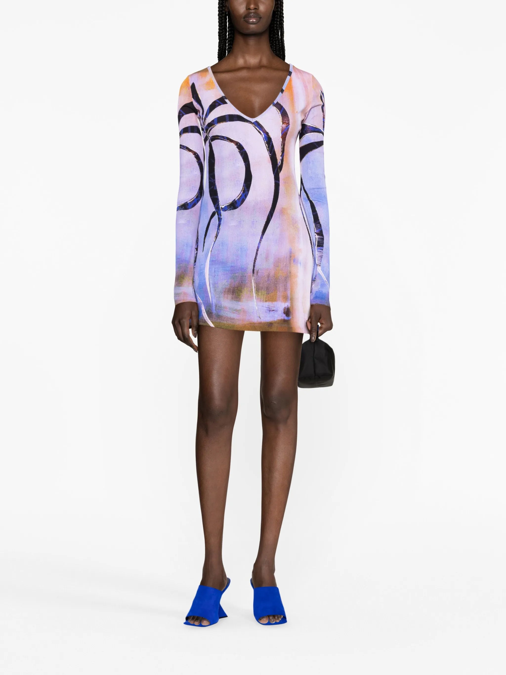 Enigma-print ribbed-knit minidress