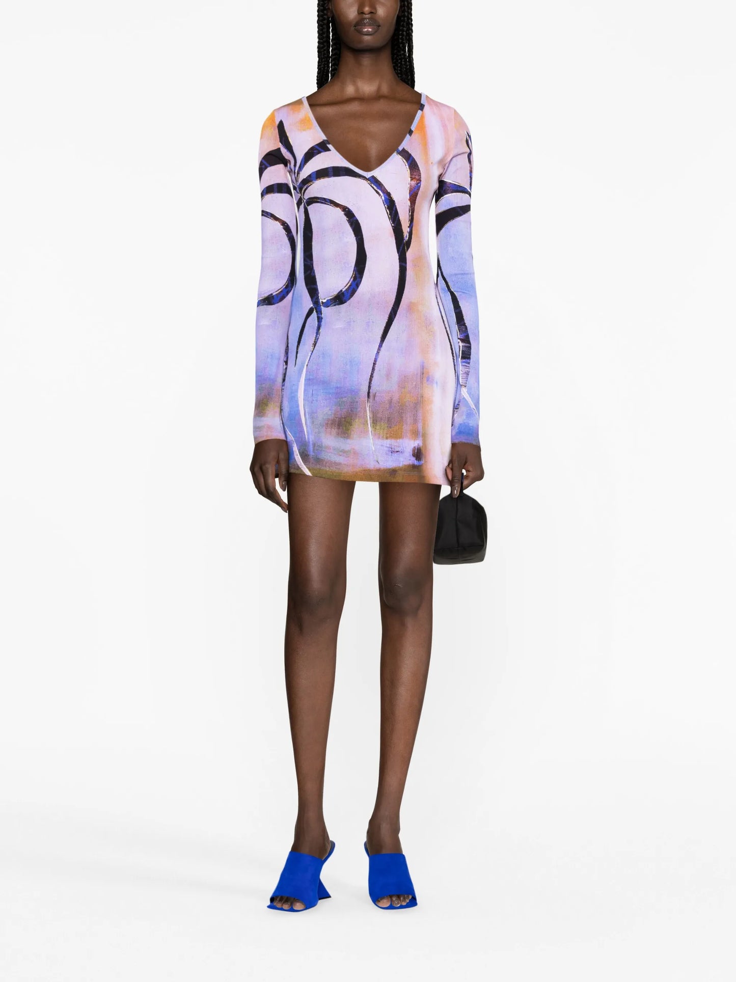 Enigma-print ribbed-knit minidress