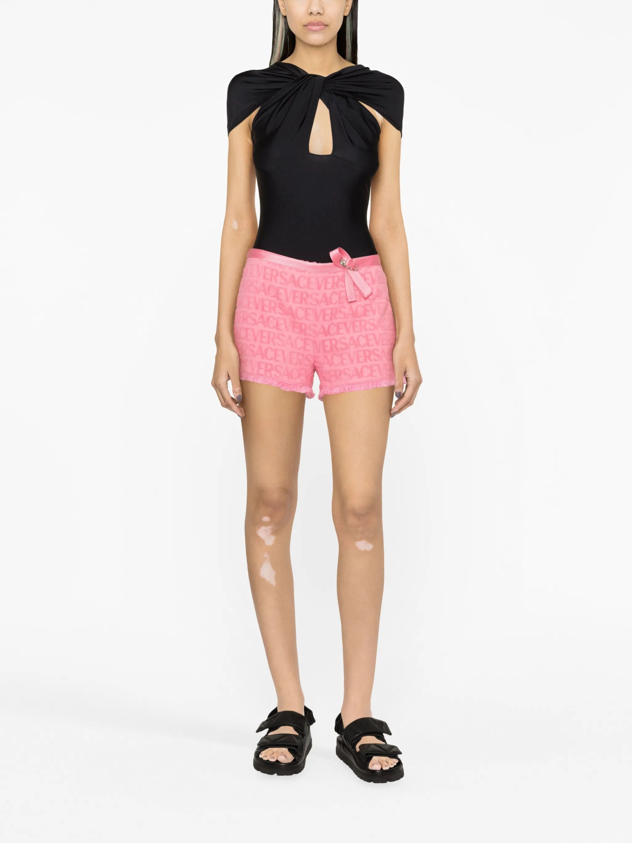 x Dua Lipa Versace Allover devoré-cotton shorts