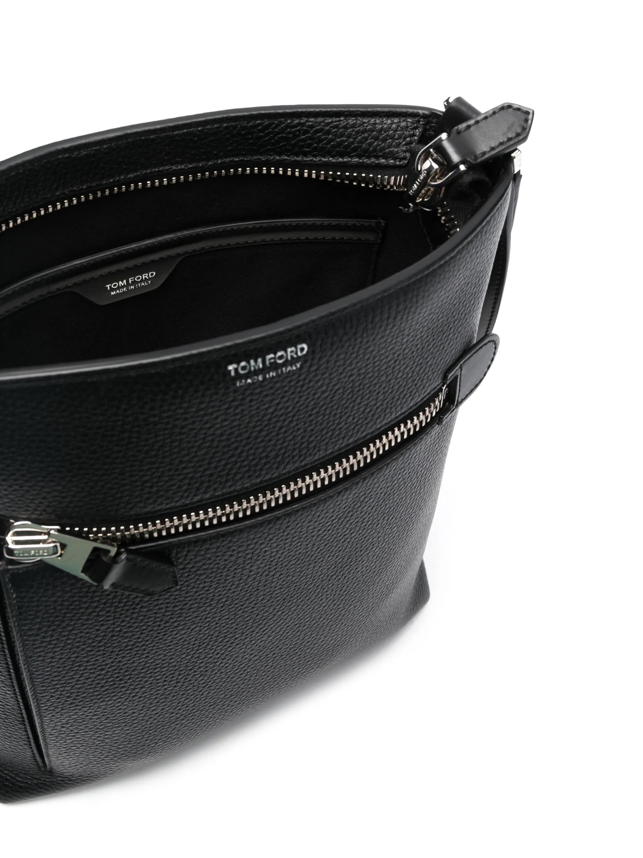 logo-print leather messenger bag