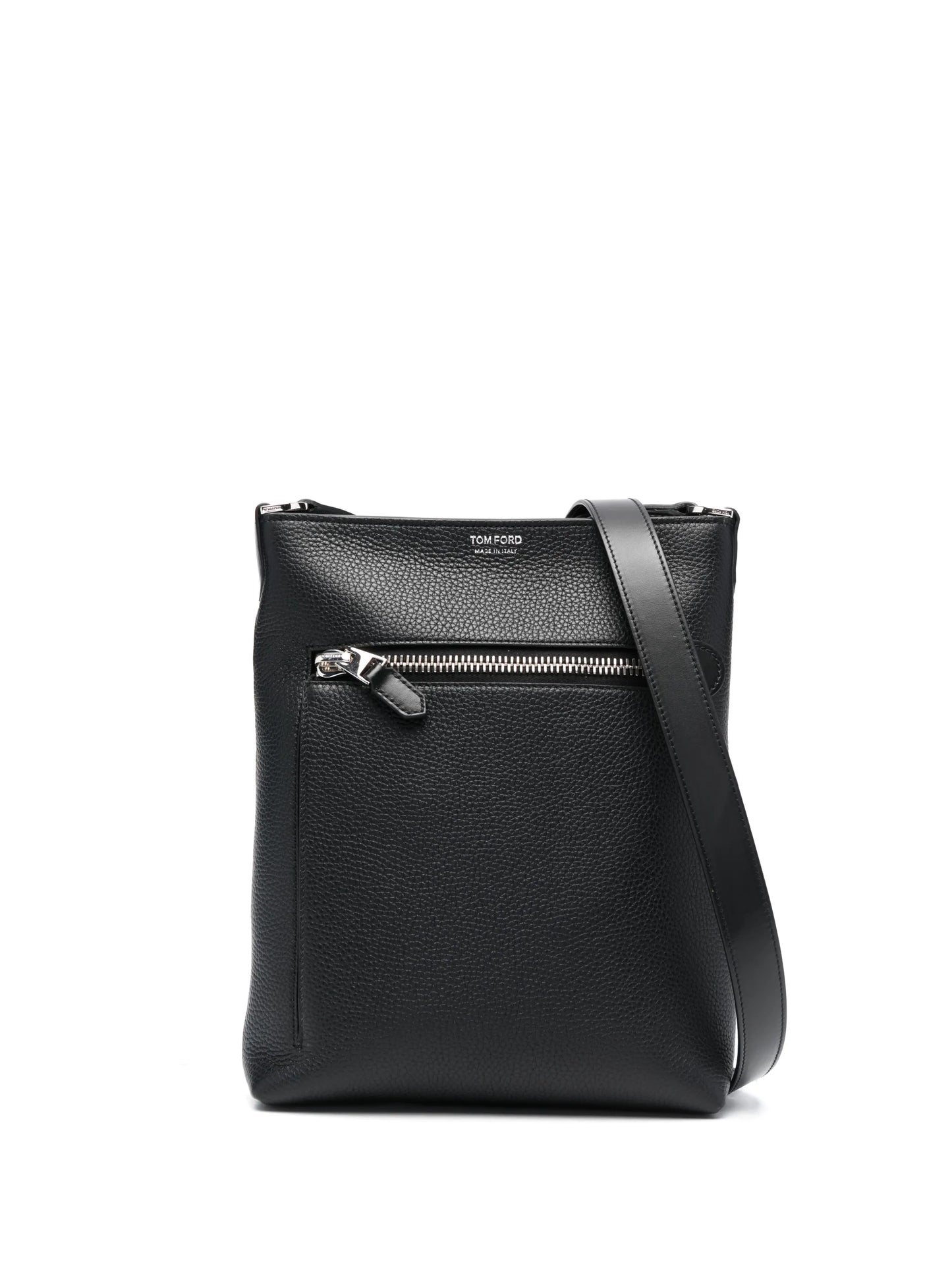logo-print leather messenger bag