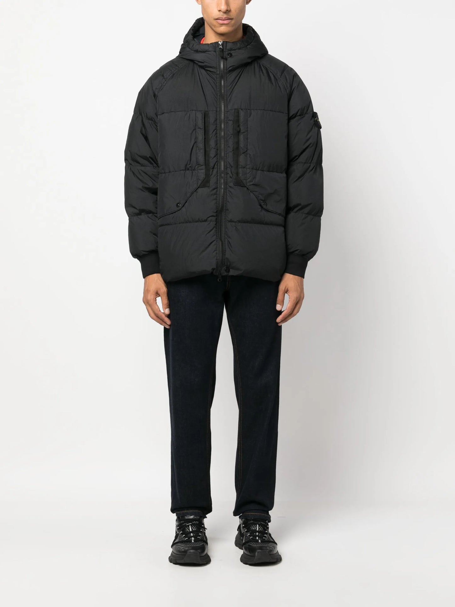 Compass-patch puffer jacket