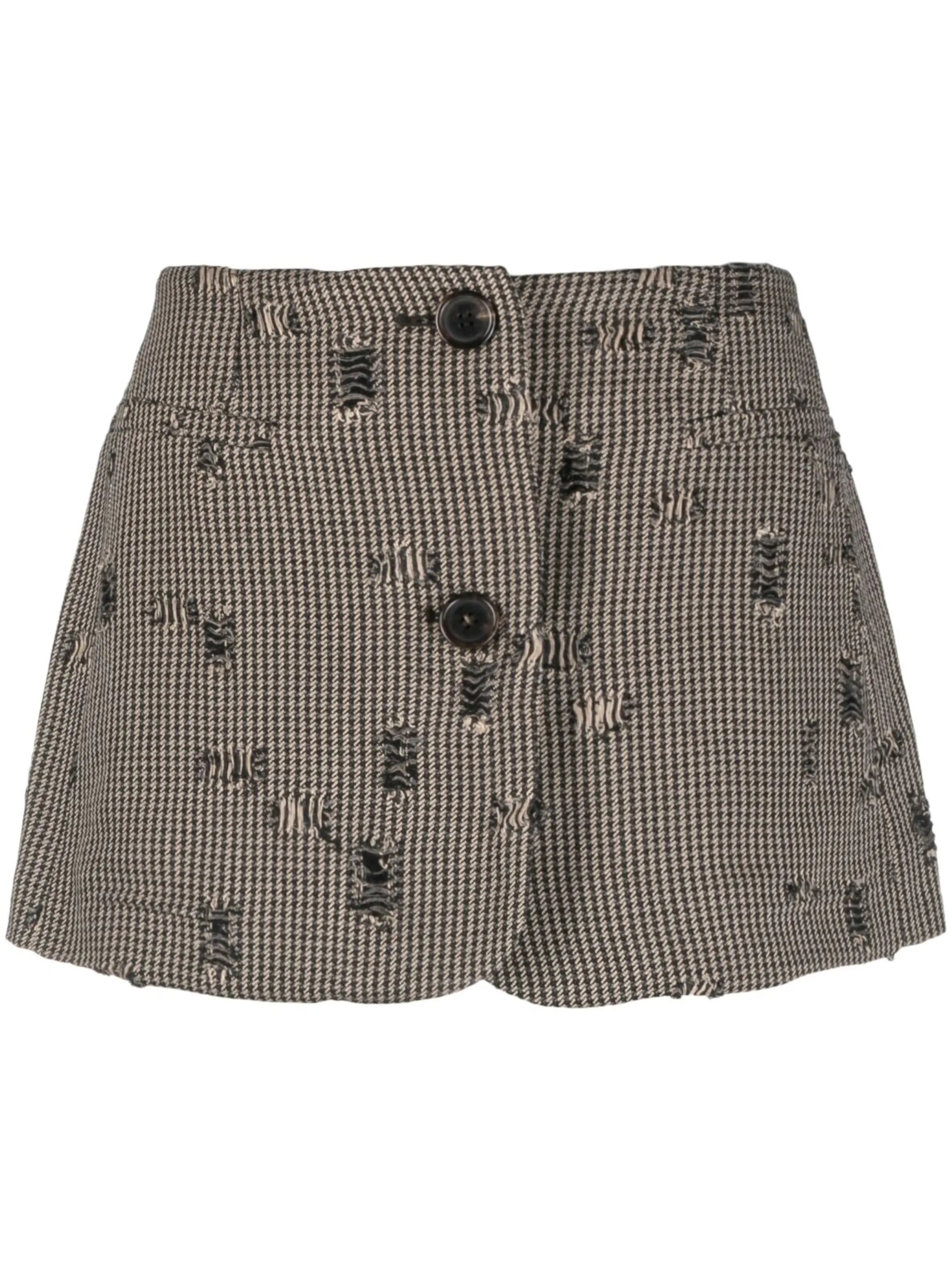 houndstooth-pattern distressed miniskirt