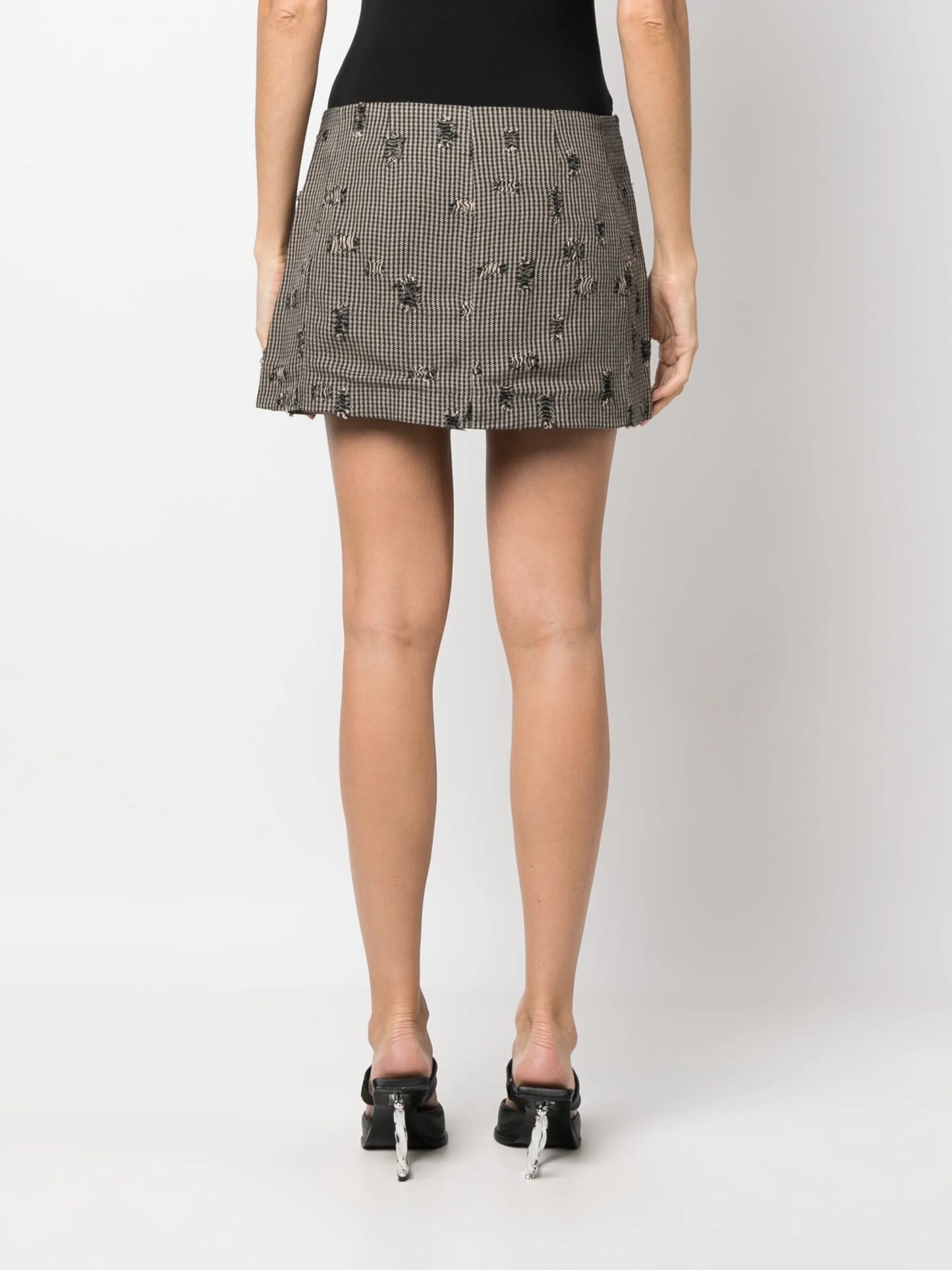 houndstooth-pattern distressed miniskirt