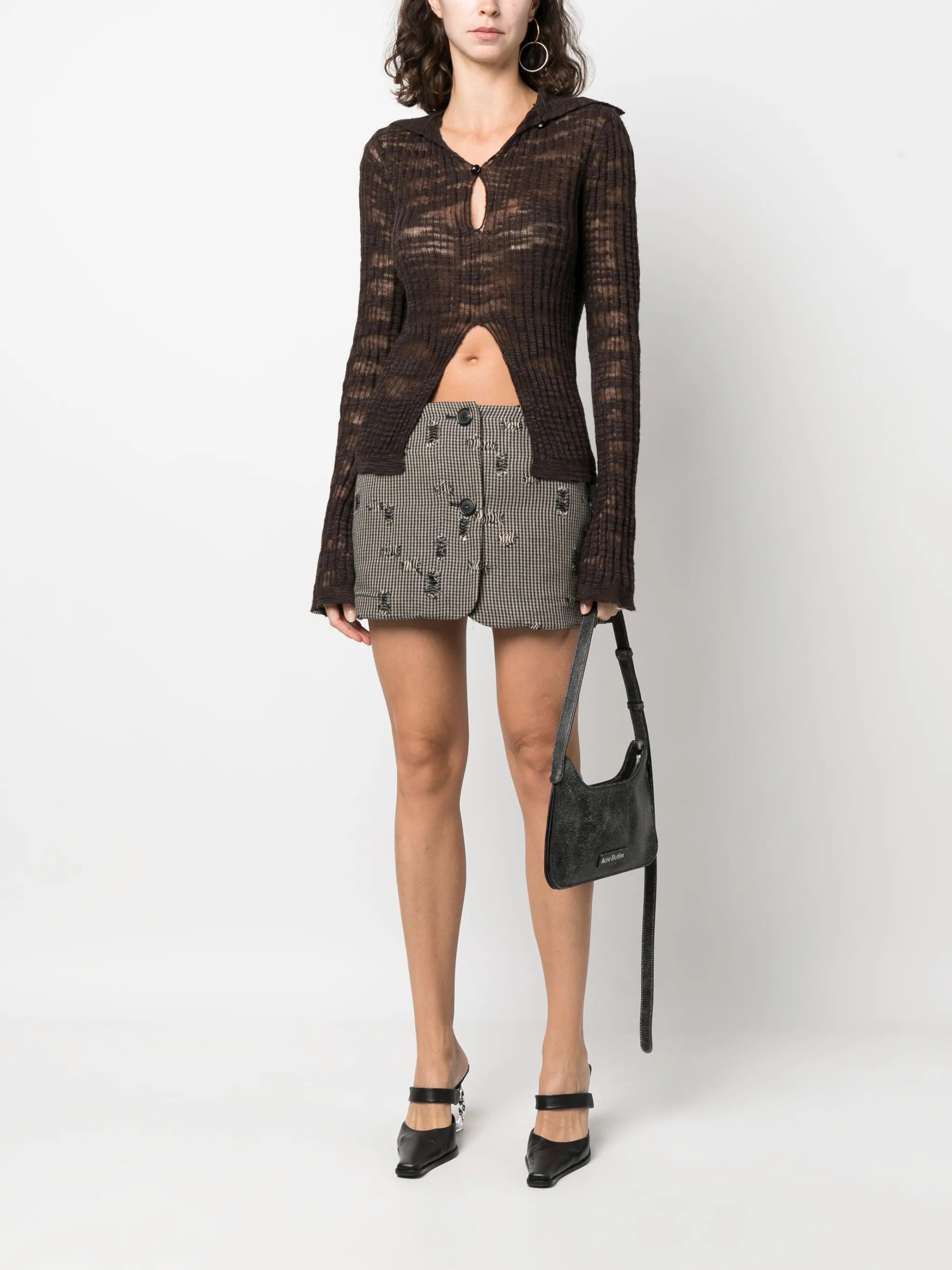 houndstooth-pattern distressed miniskirt