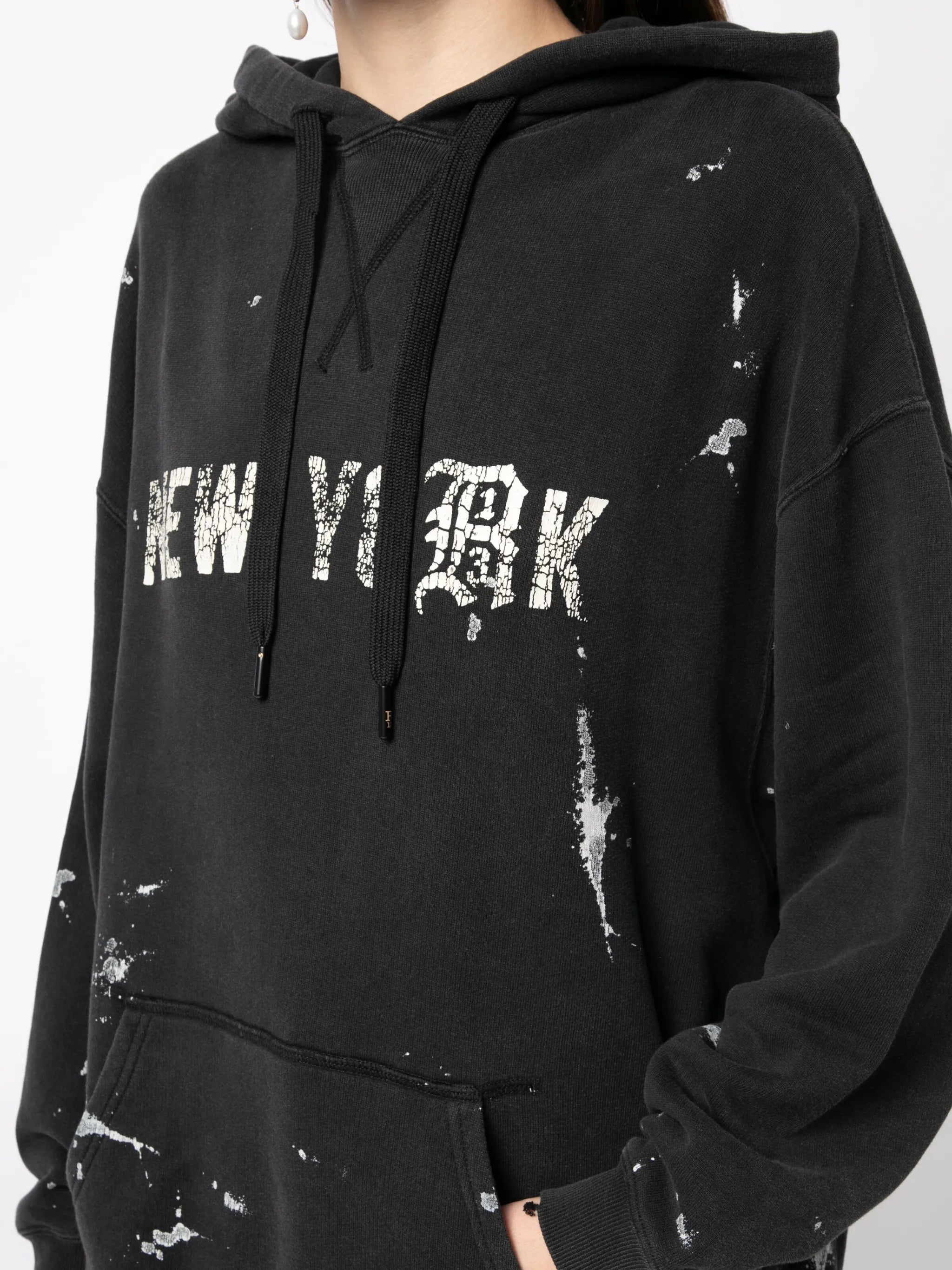 slogan-print distressed hoodie