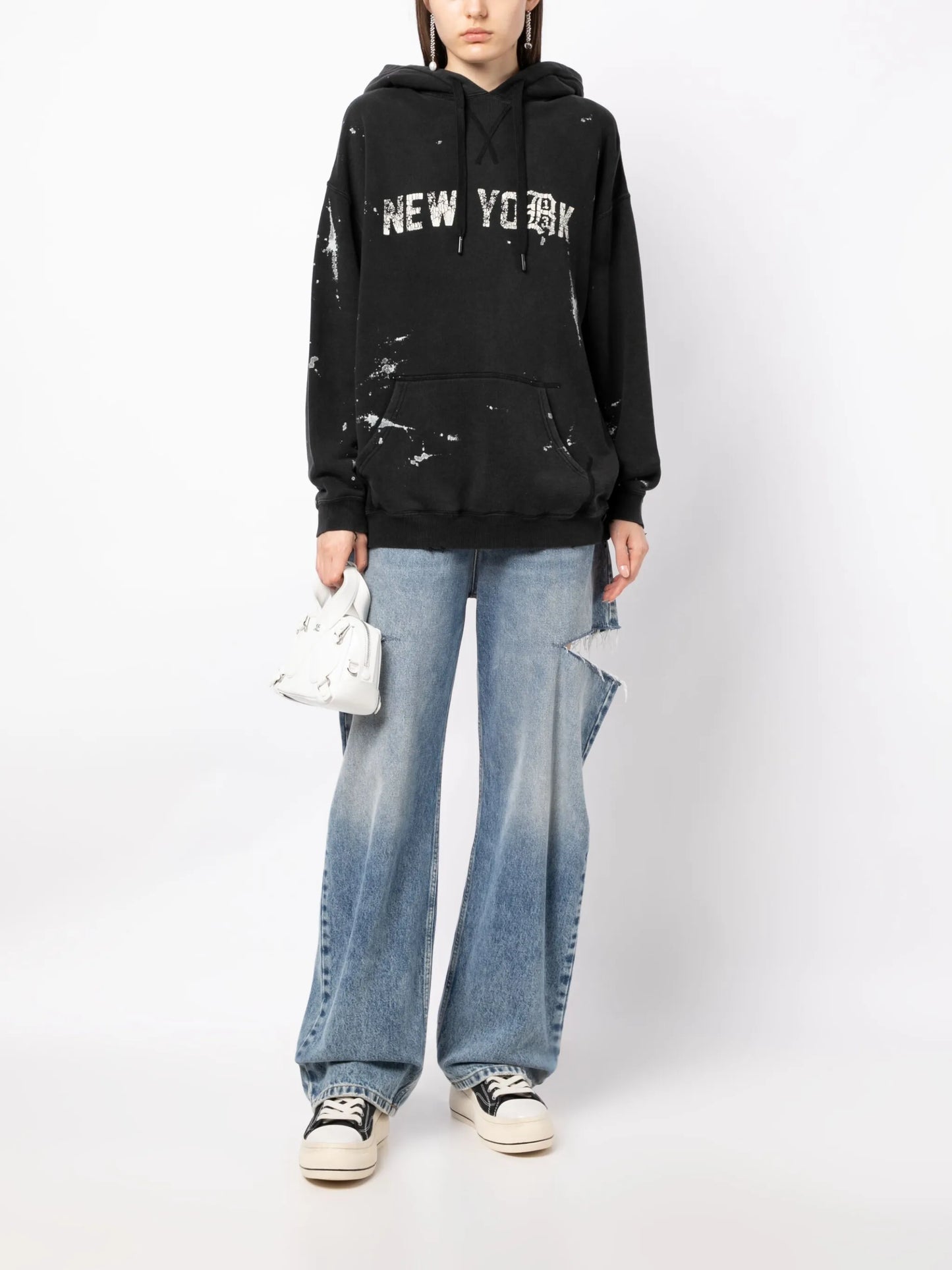 slogan-print distressed hoodie
