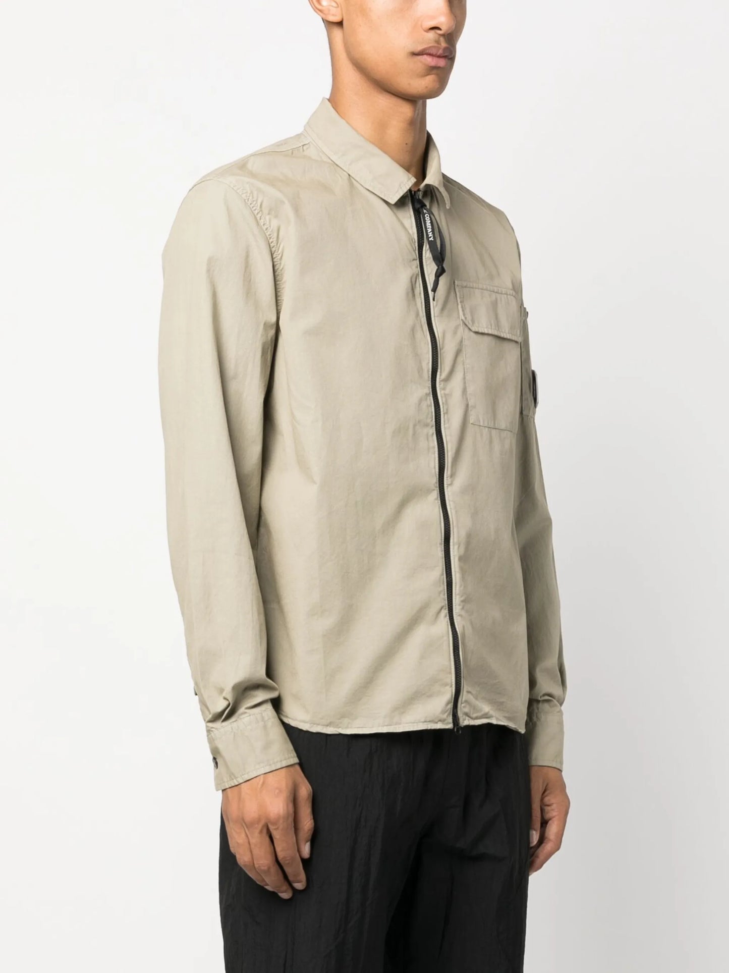 logo-patch zip-up shirt jacket