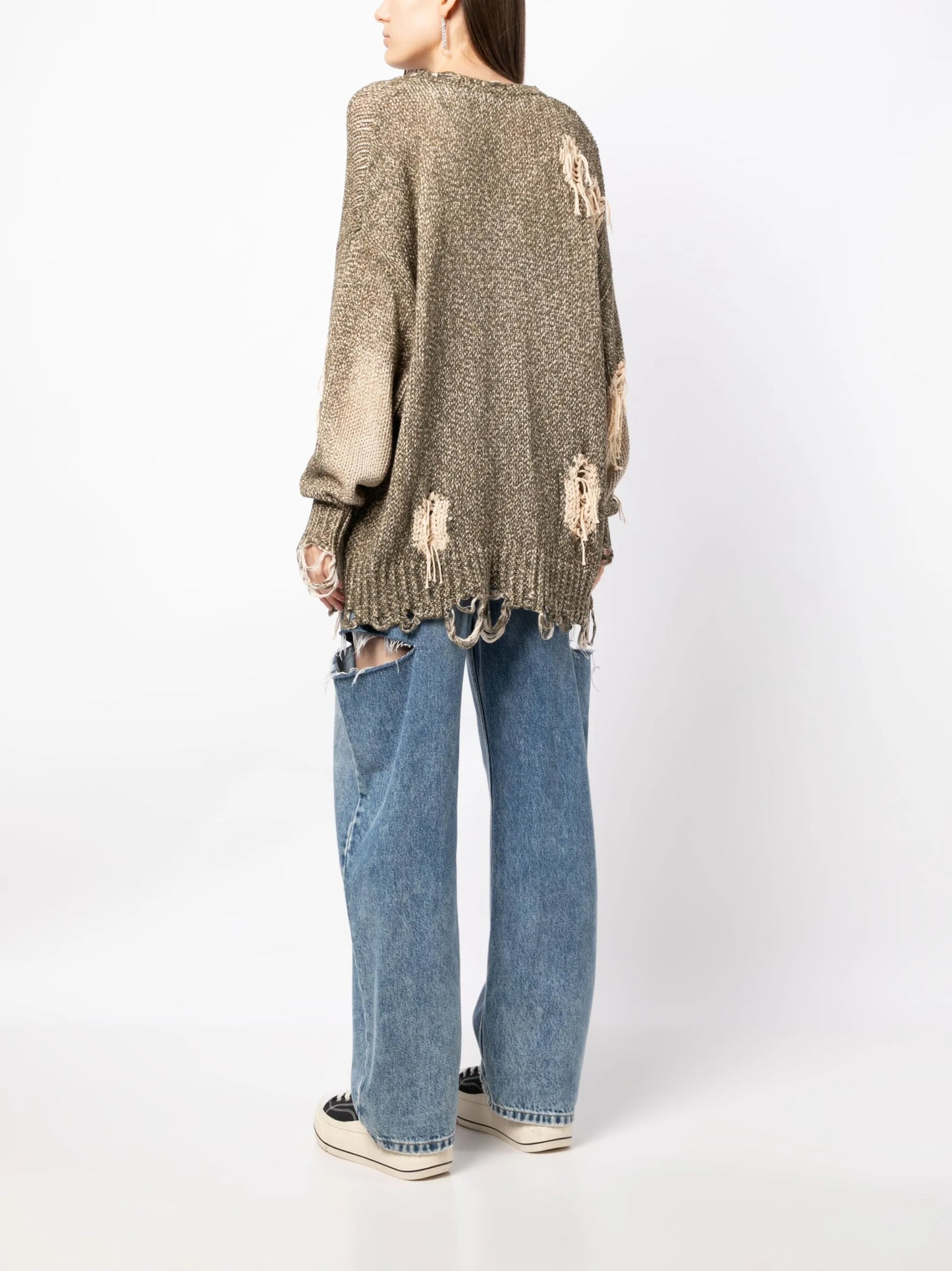 Jumbo distressed tweed-print cardigan