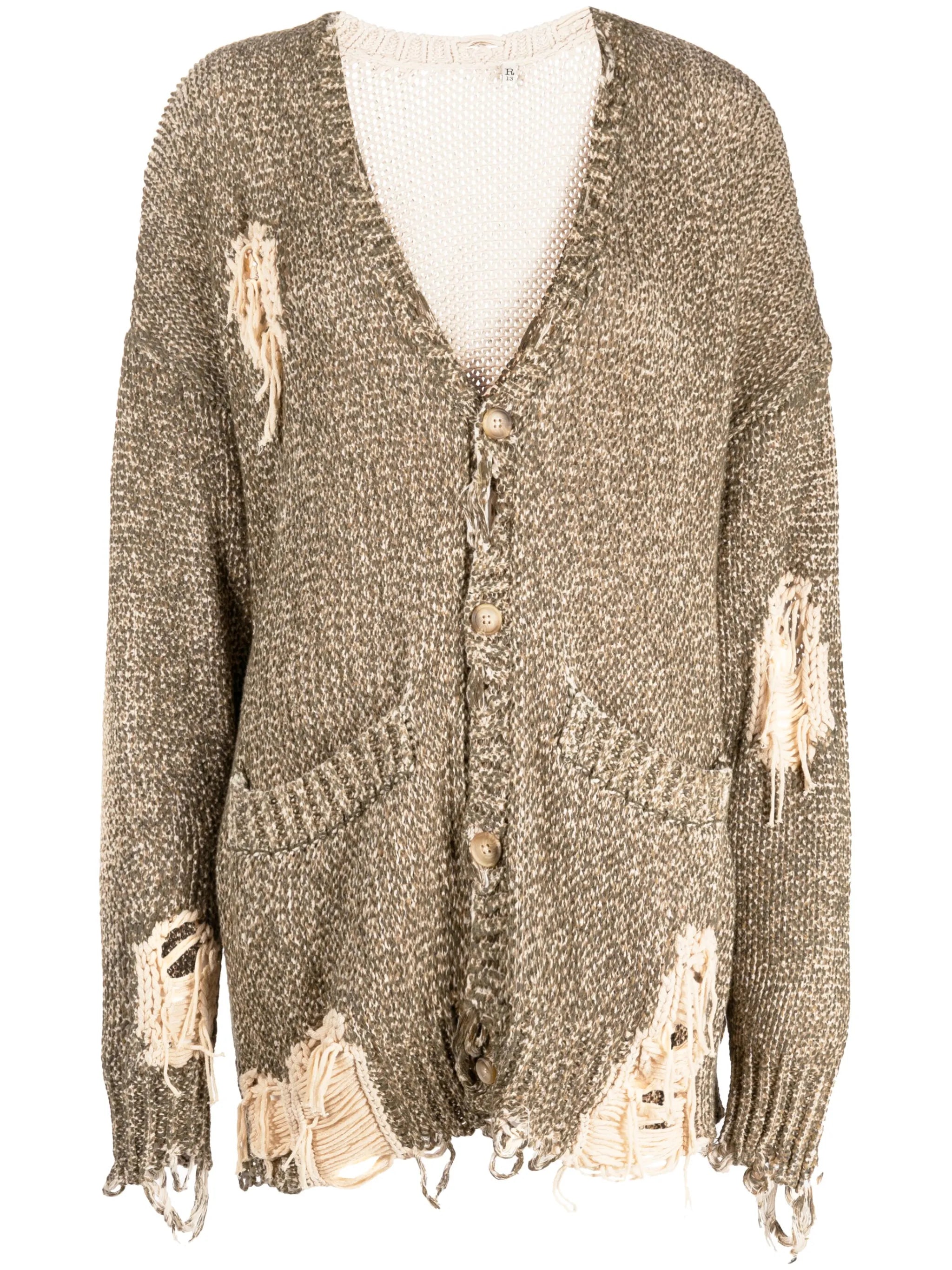 Jumbo distressed tweed-print cardigan