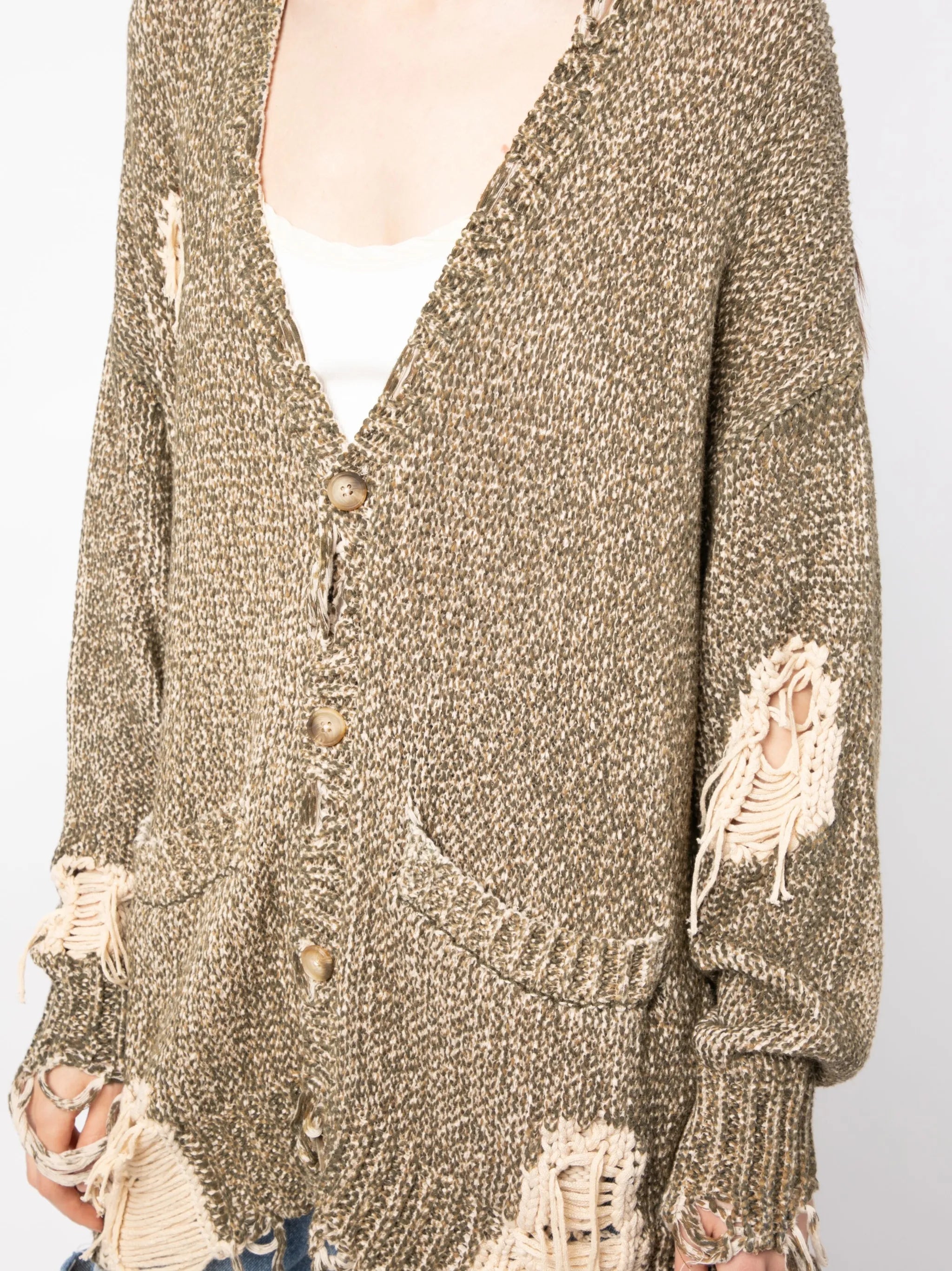 Jumbo distressed tweed-print cardigan