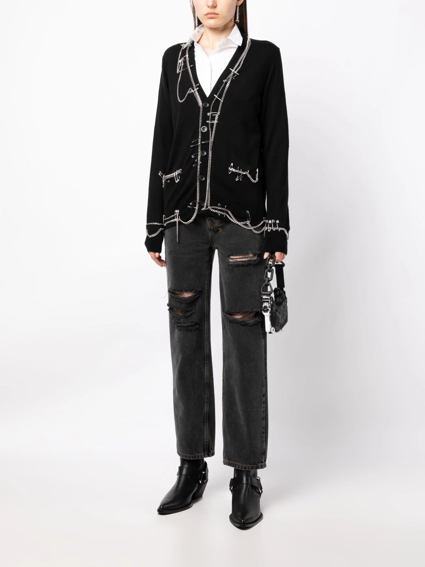 Chain Embellished merino wool cardigan
