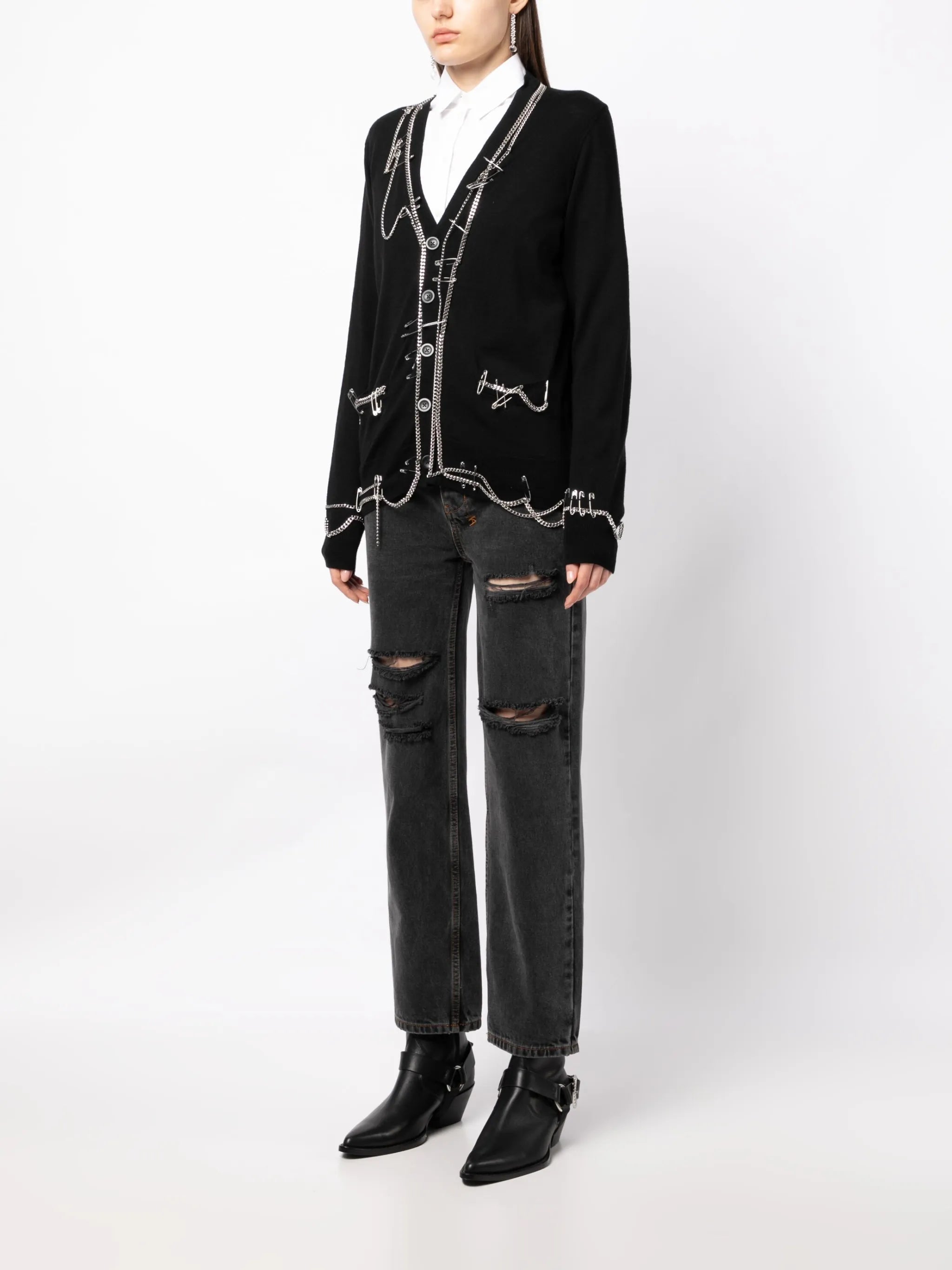 Chain Embellished merino wool cardigan