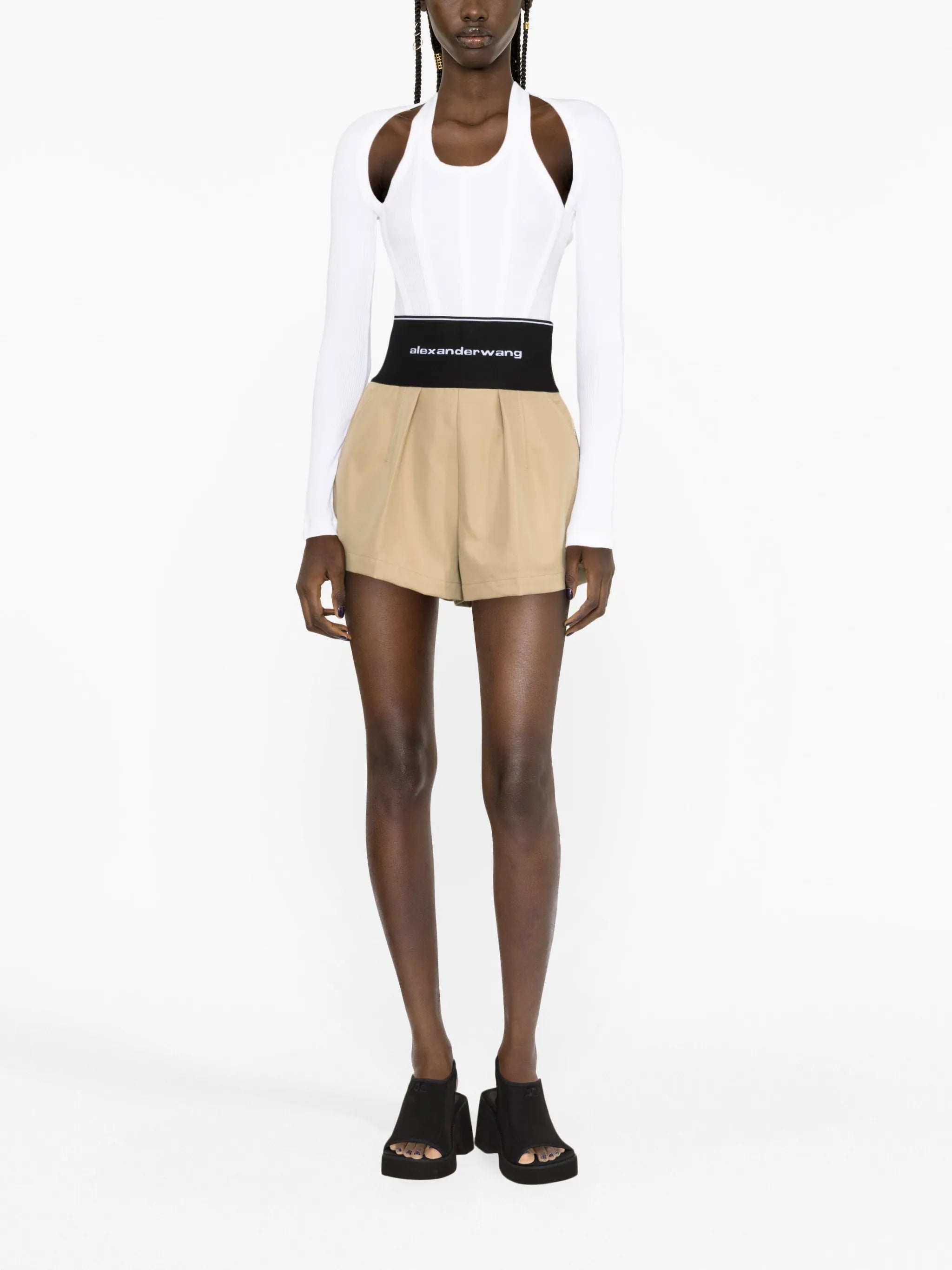 logo-waist pleated shorts