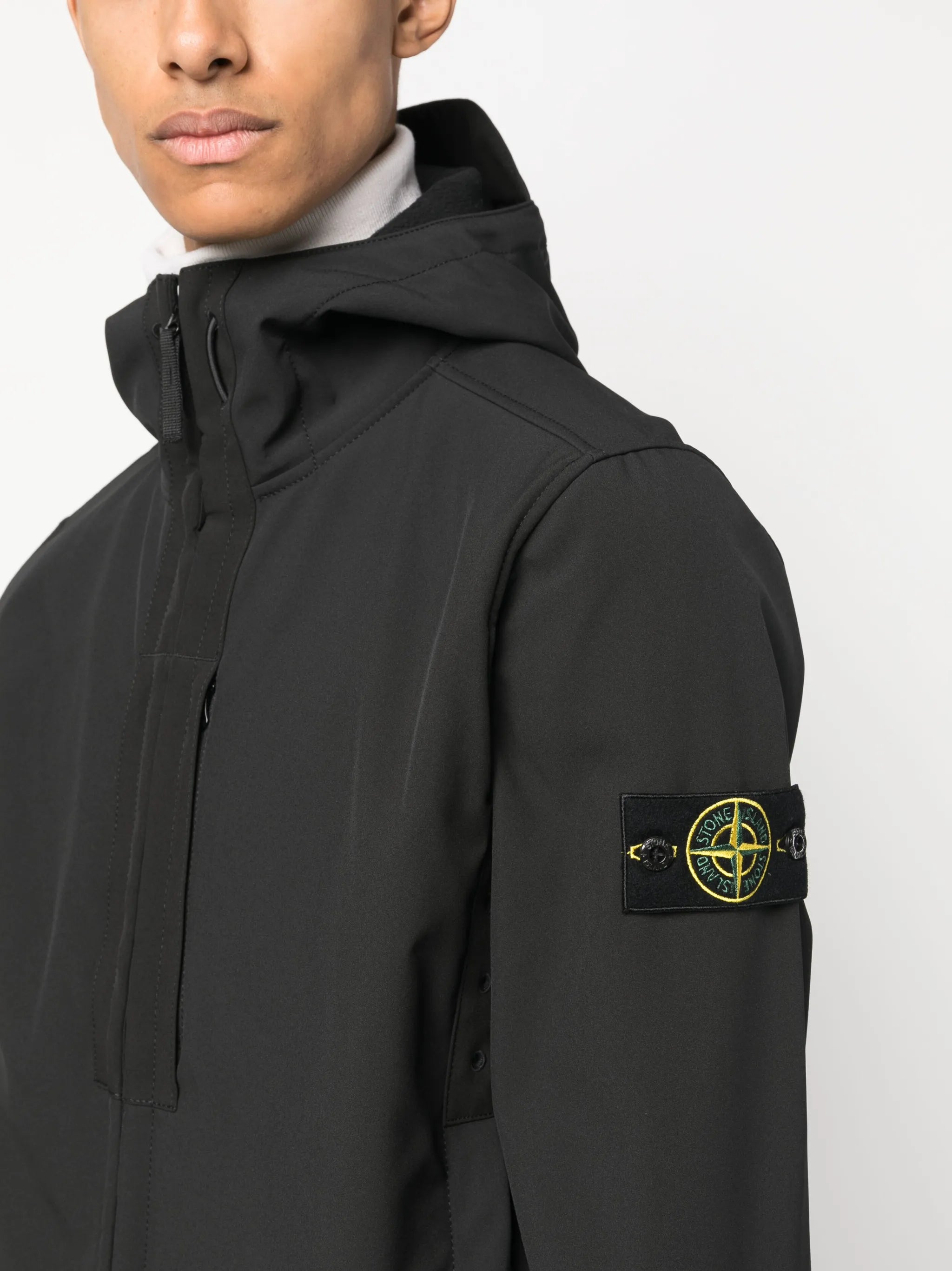 Compass-patch zip-up hooded jacket