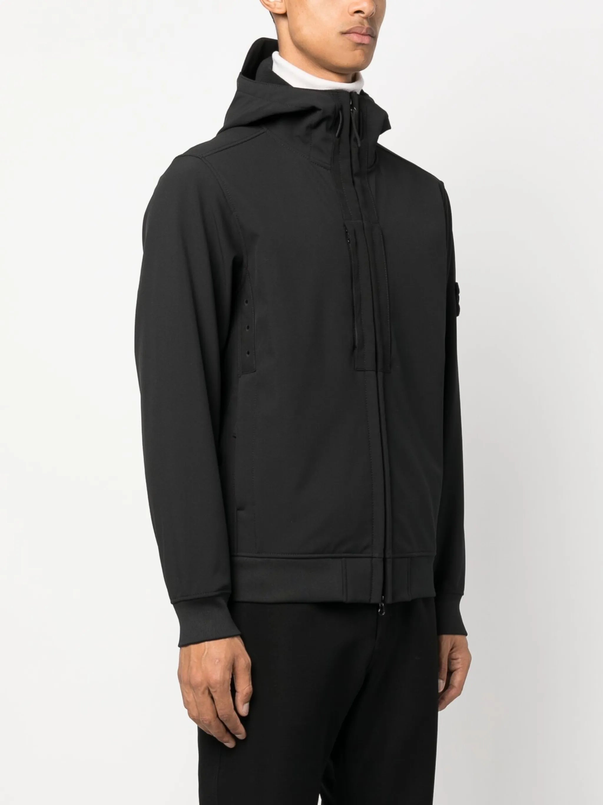 Compass-patch zip-up hooded jacket